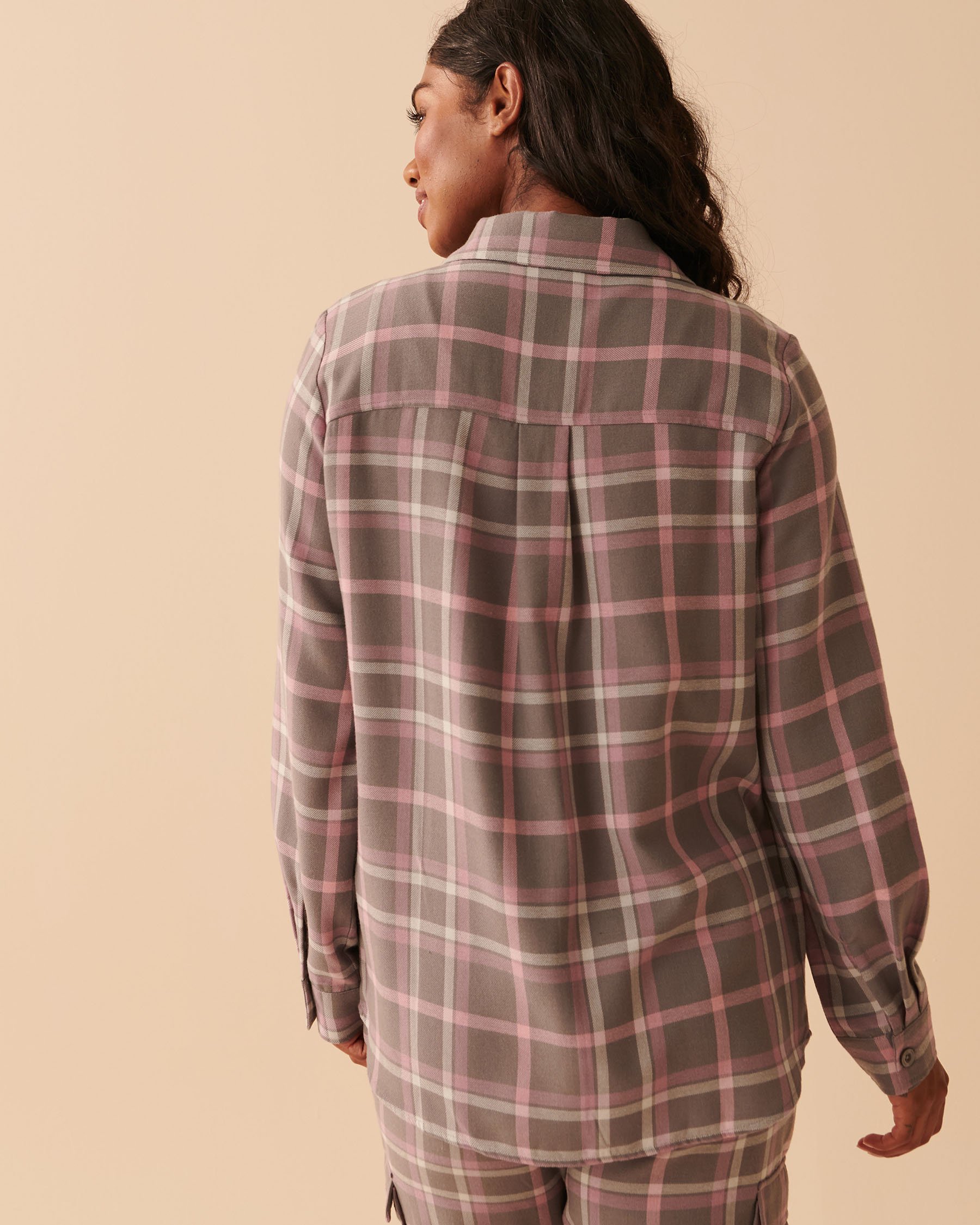 LA VIE EN ROSE Plaid Long Sleeve Button-down Shirt Smoky grey plaid 40100485 - View2