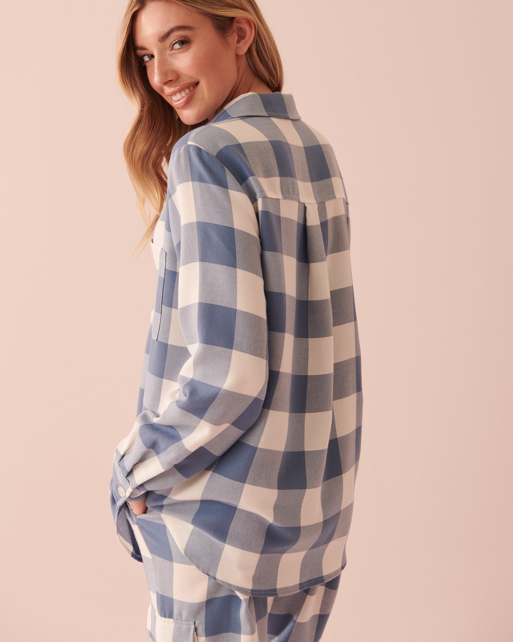 LA VIE EN ROSE Plaid Long Sleeve Button-down Shirt Blue horizon plaid 40100485 - View2
