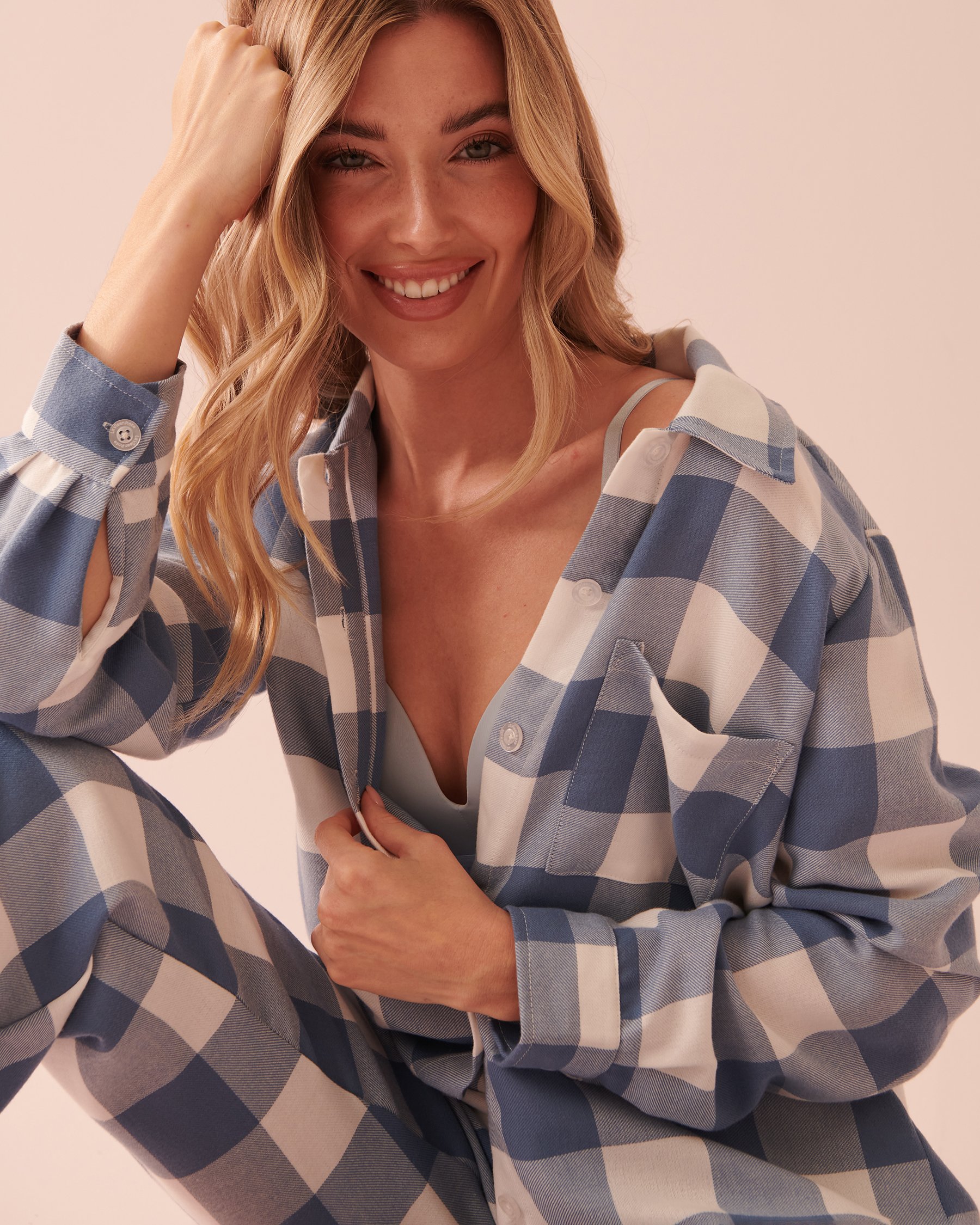LA VIE EN ROSE Plaid Long Sleeve Button-down Shirt Blue horizon plaid 40100485 - View5