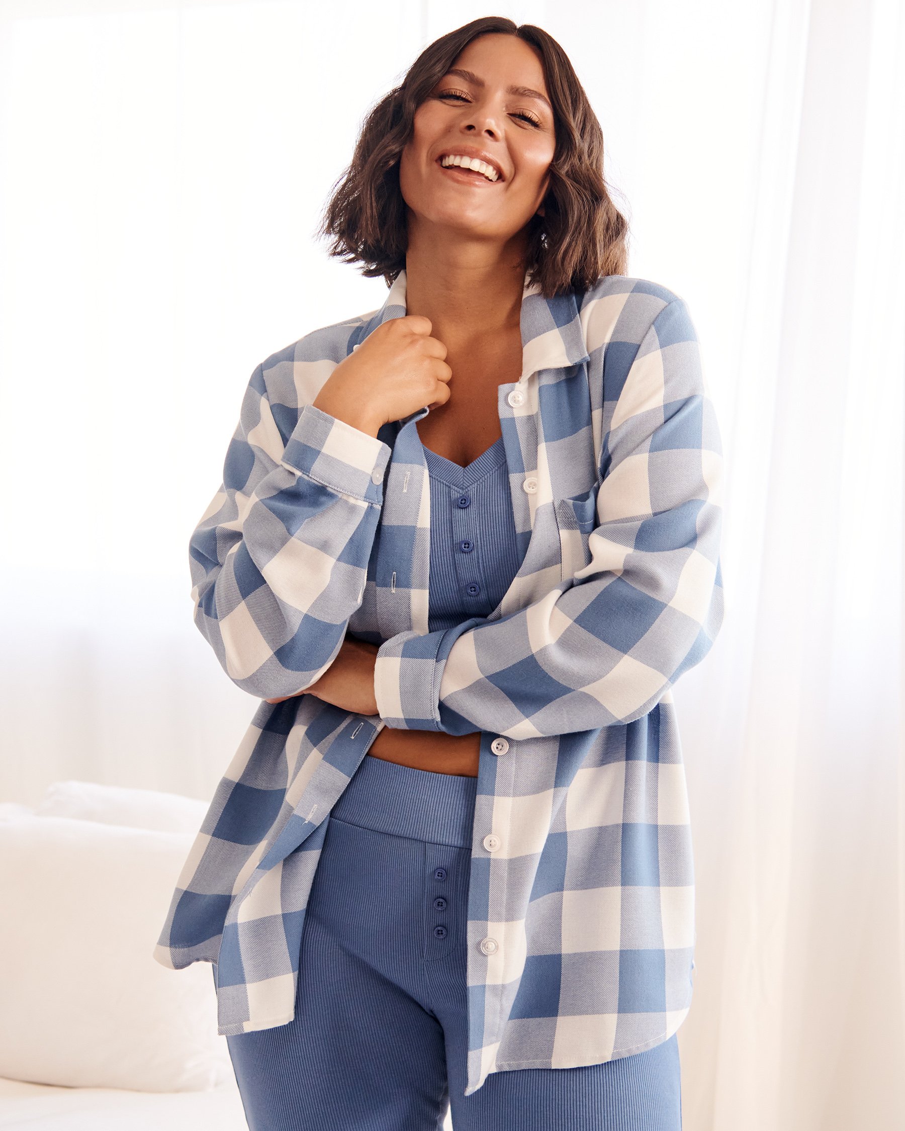 LA VIE EN ROSE Plaid Long Sleeve Button-down Shirt Blue horizon plaid 40100485 - View1