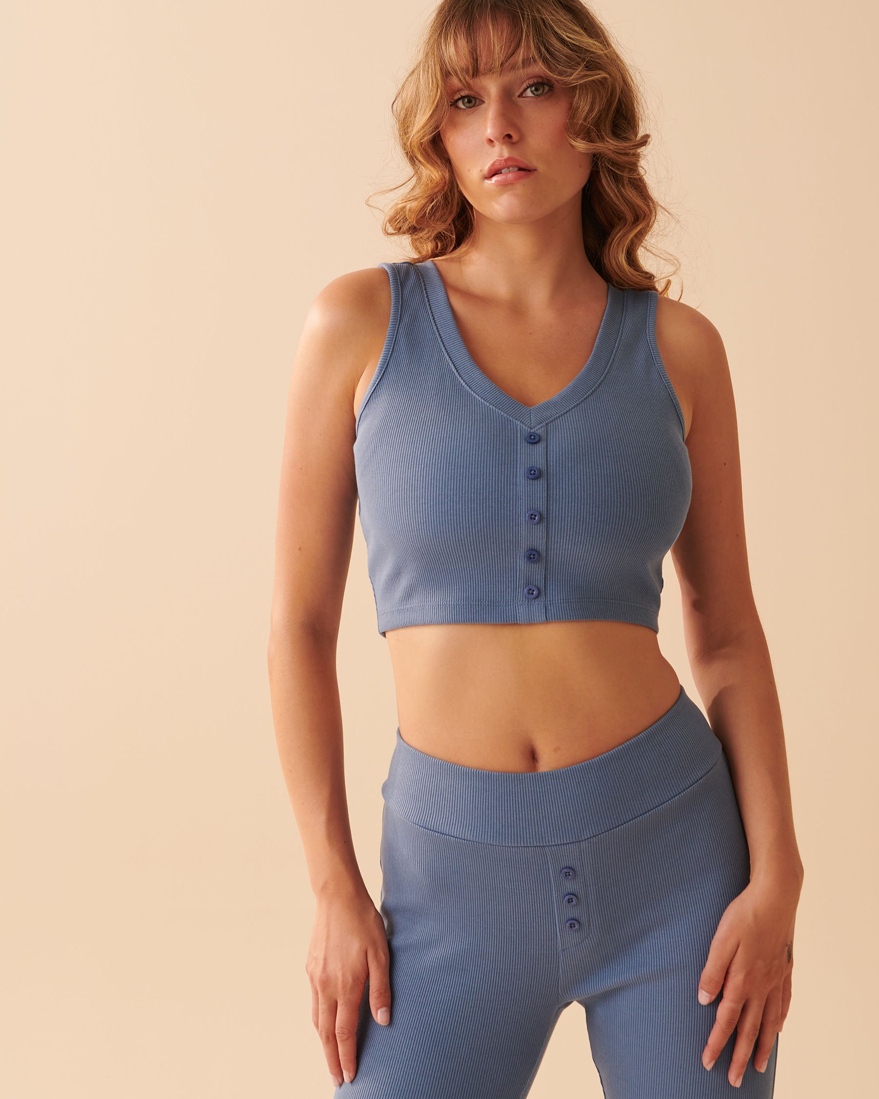 LA VIE EN ROSE Camisole courte côtelée Horizon bleu 40100487 - View3