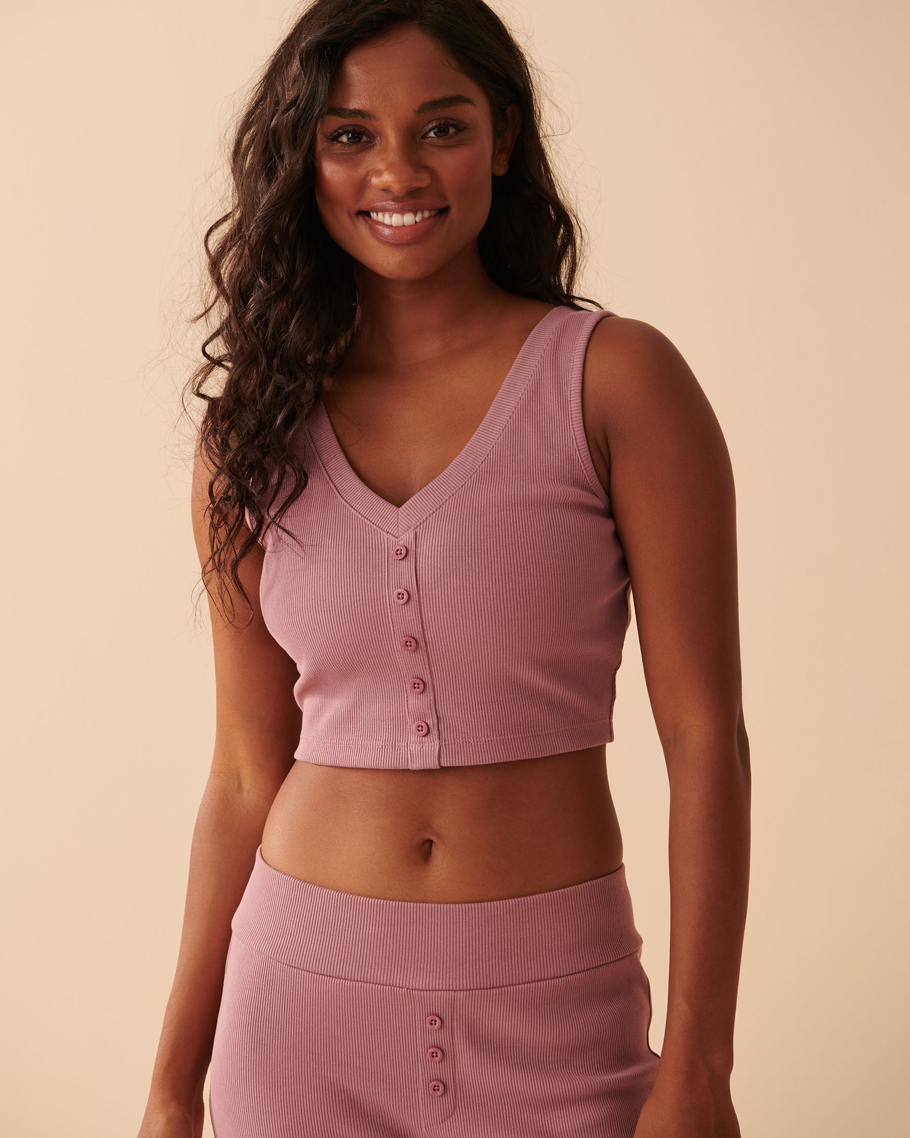 LA VIE EN ROSE Ribbed Crop Cami Dusky orchid 40100487 - View1
