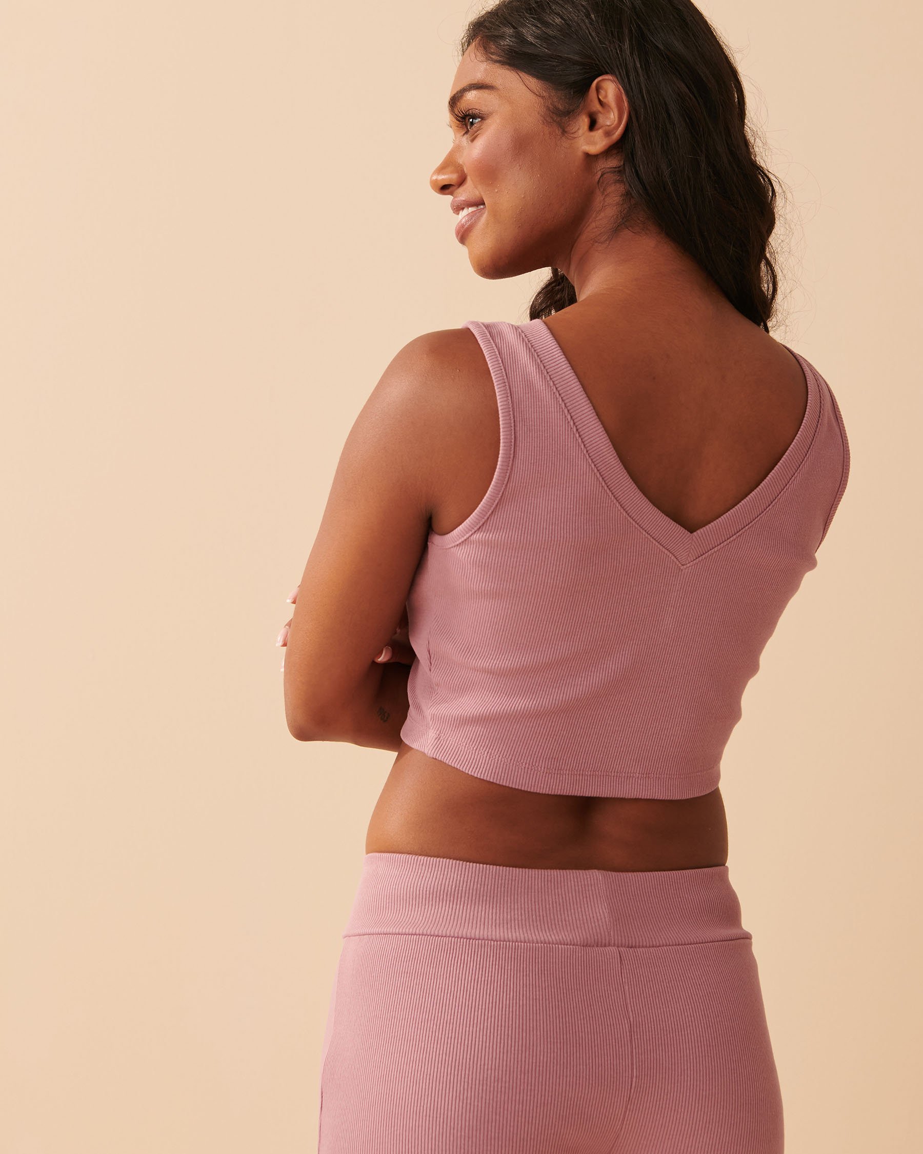 LA VIE EN ROSE Ribbed Crop Cami Dusky orchid 40100487 - View2