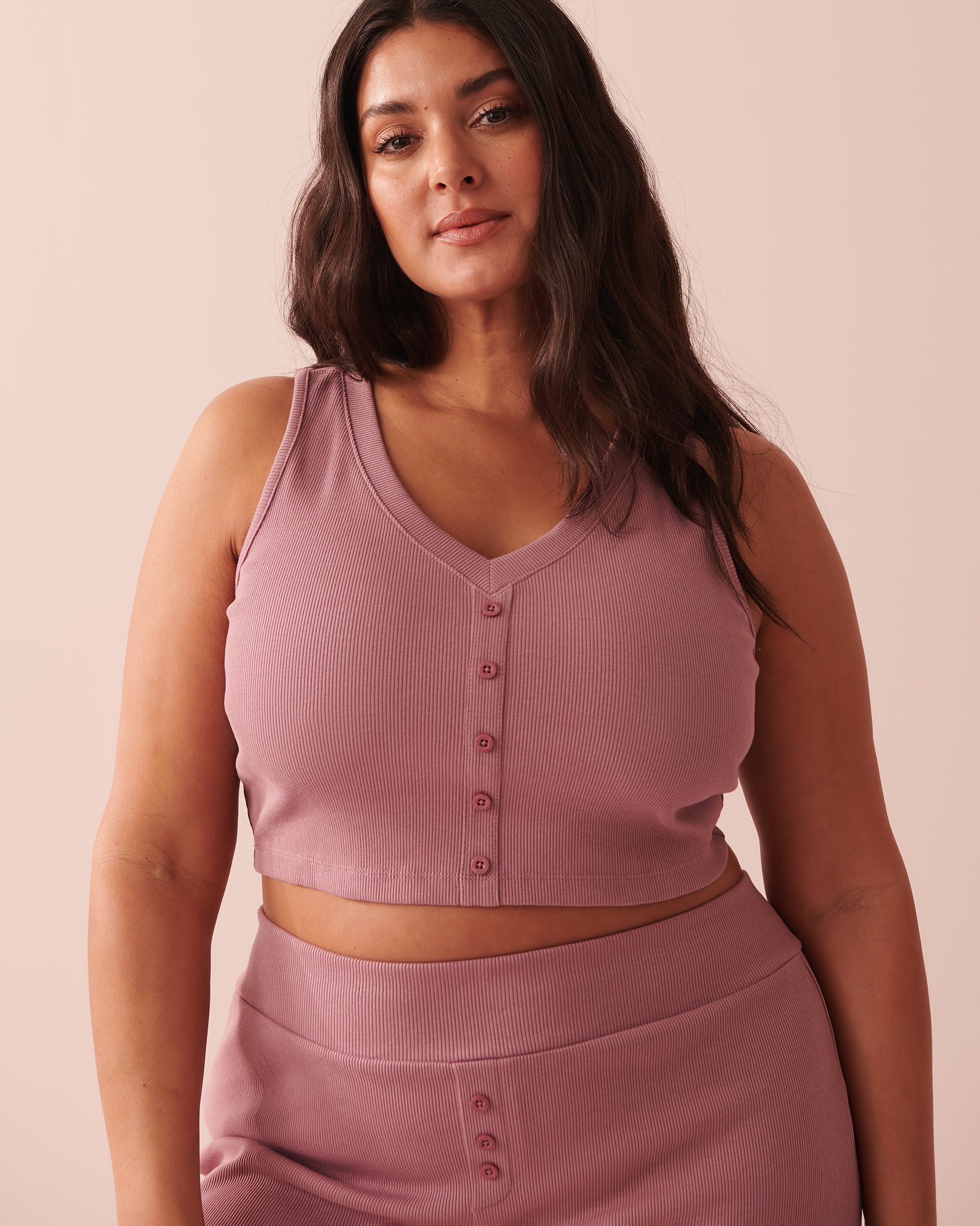LA VIE EN ROSE Ribbed Crop Cami Dusky orchid 40100487 - View4