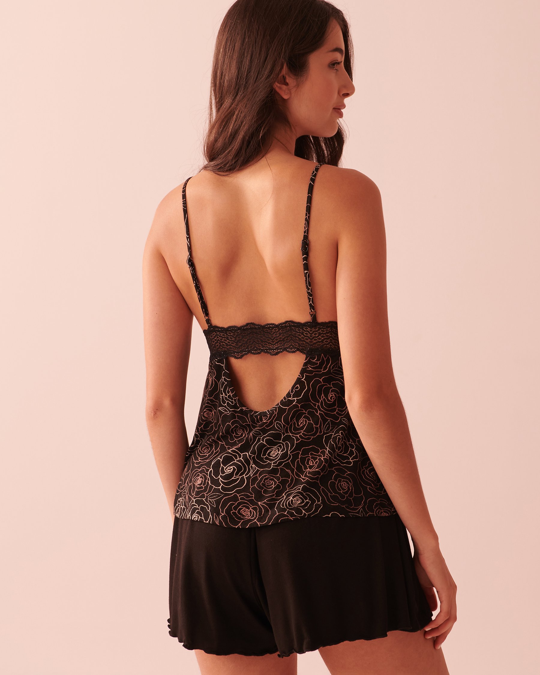 LA VIE EN ROSE Soft Jersey Lace Details Cami Dark roses 40100488 - View2
