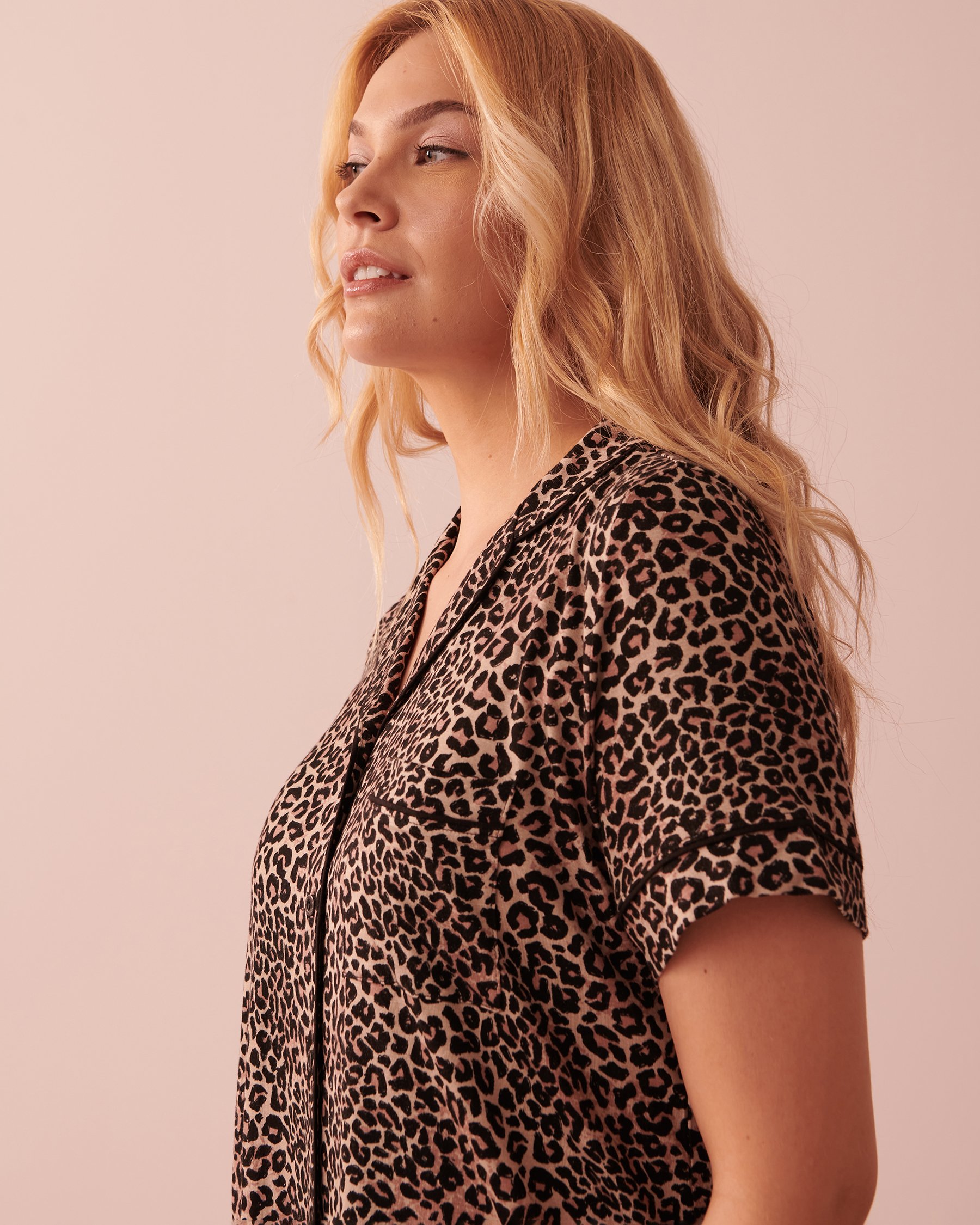 LA VIE EN ROSE Soft Jersey Short Sleeve Shirt Leopard 40100490 - View3