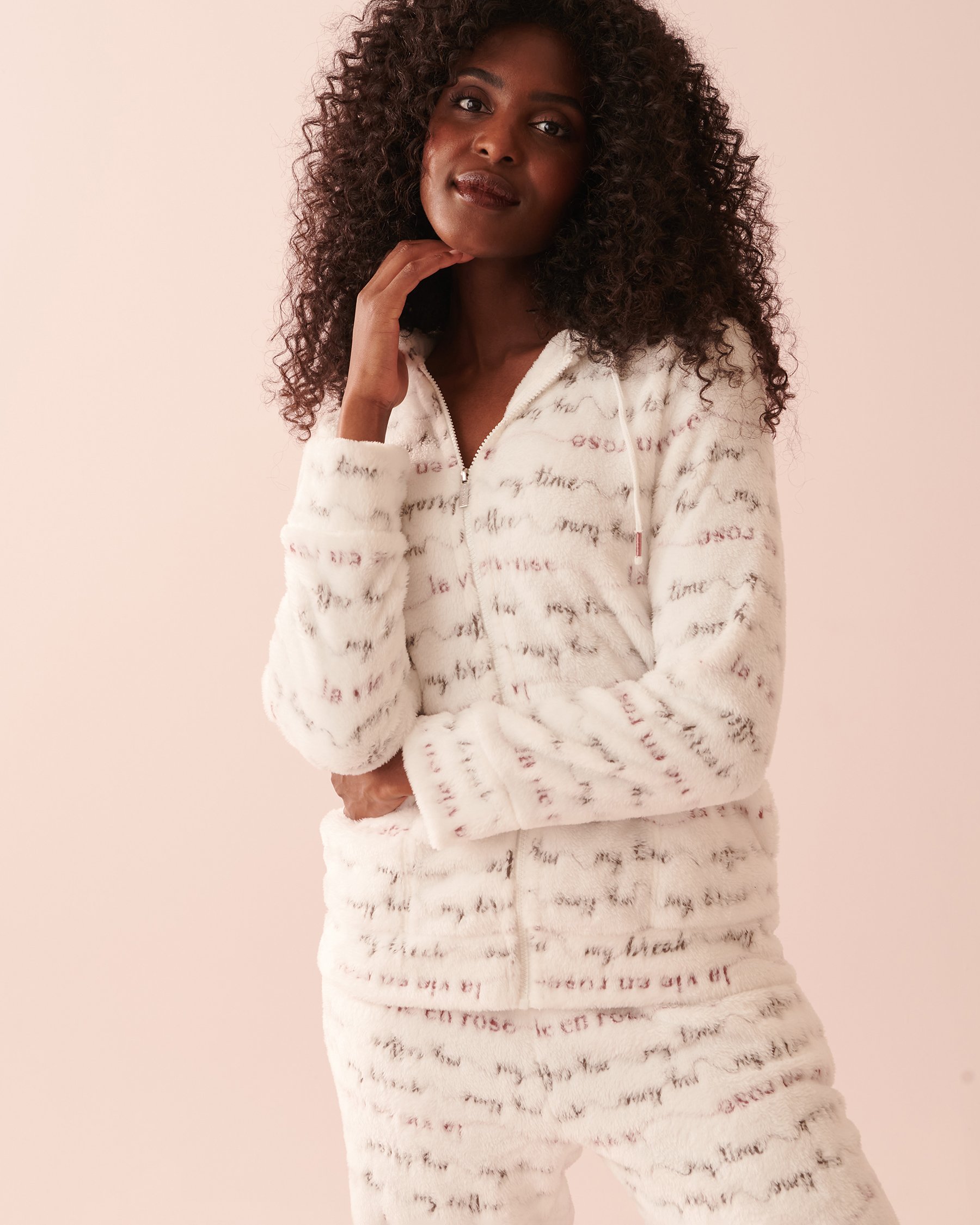 LA VIE EN ROSE Soft Plush Hooded Cardigan ME time 40200477 - View1