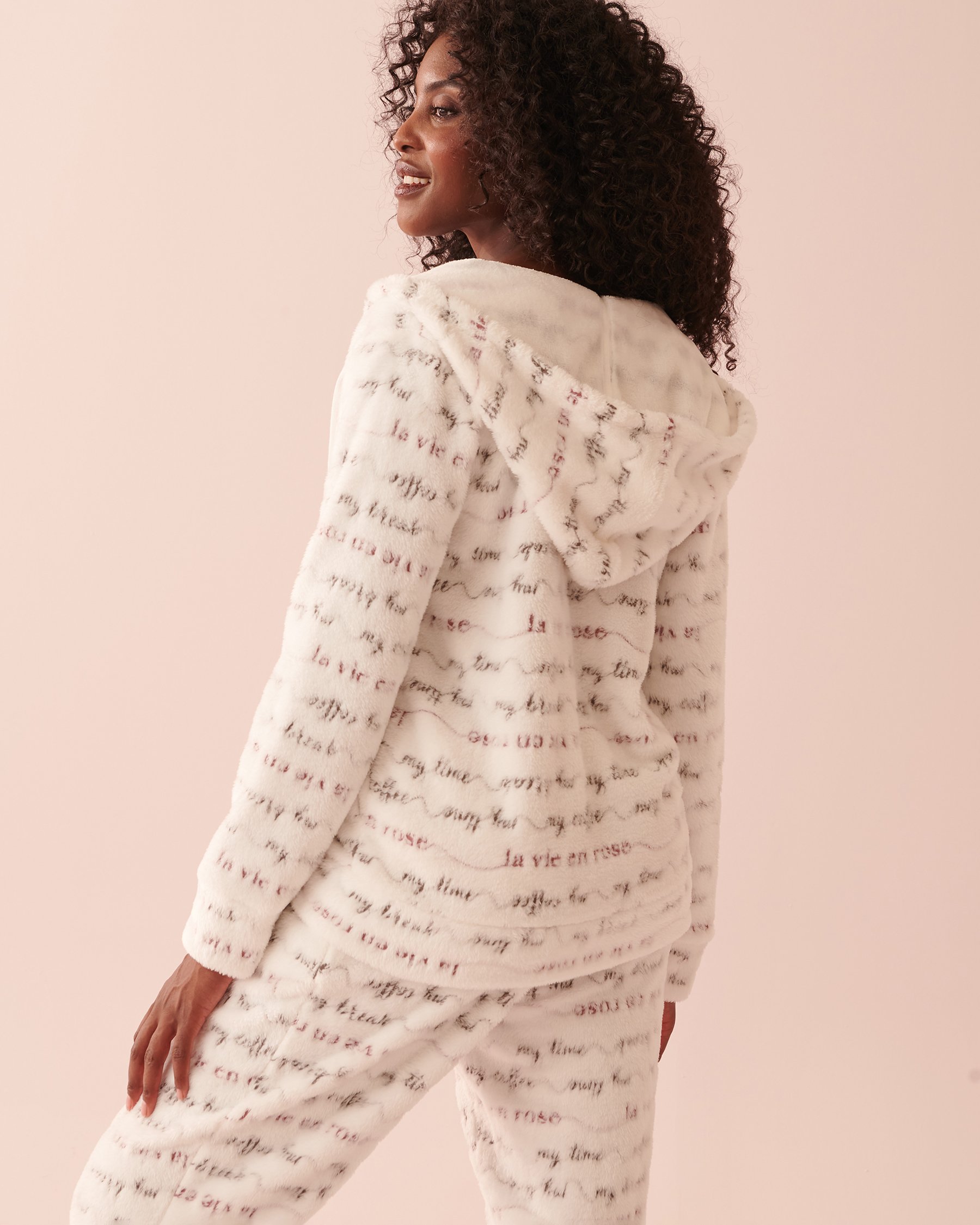 LA VIE EN ROSE Soft Plush Hooded Cardigan ME time 40200477 - View2