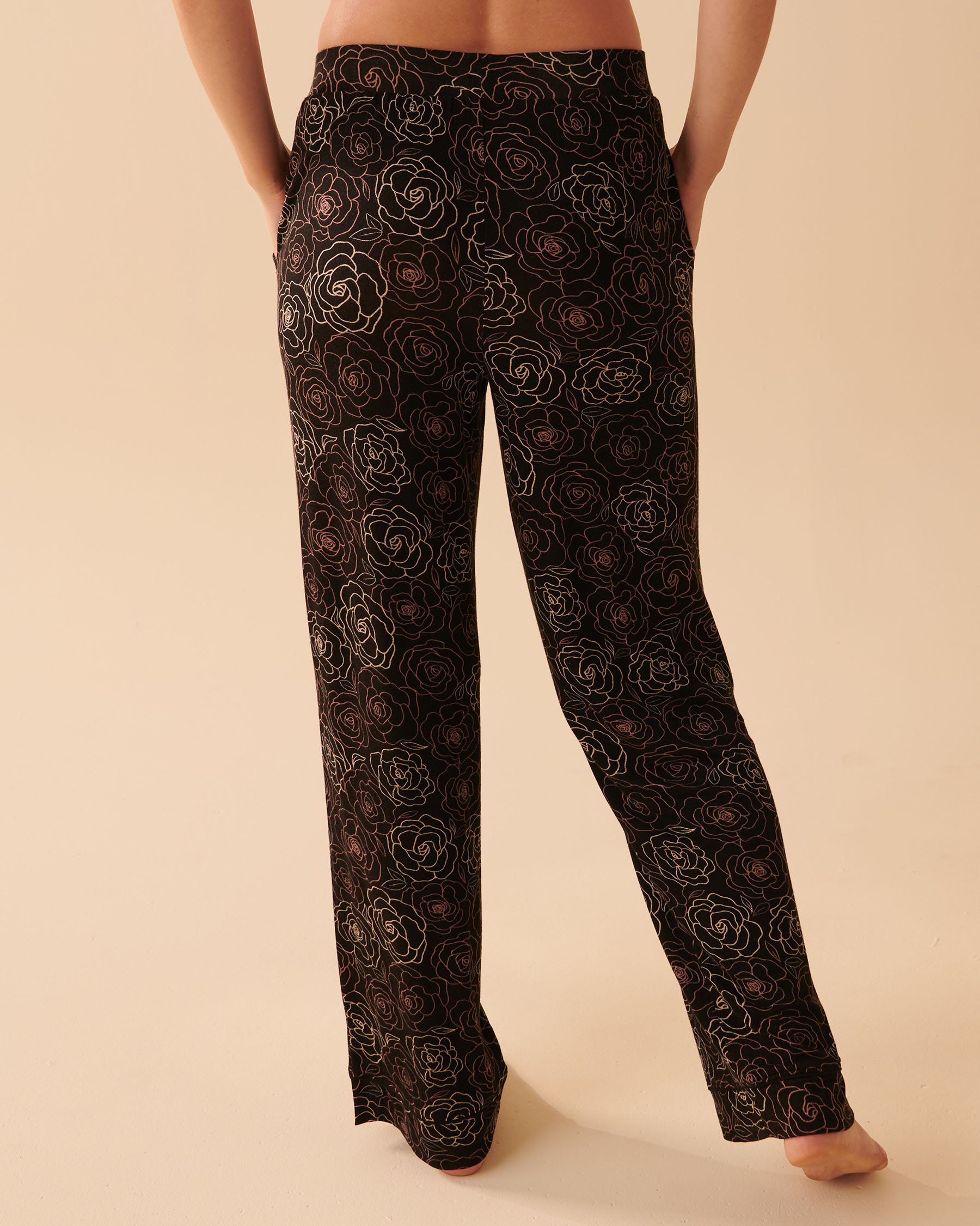LA VIE EN ROSE Soft Jersey Pajama Pants Dark roses 40200483 - View2