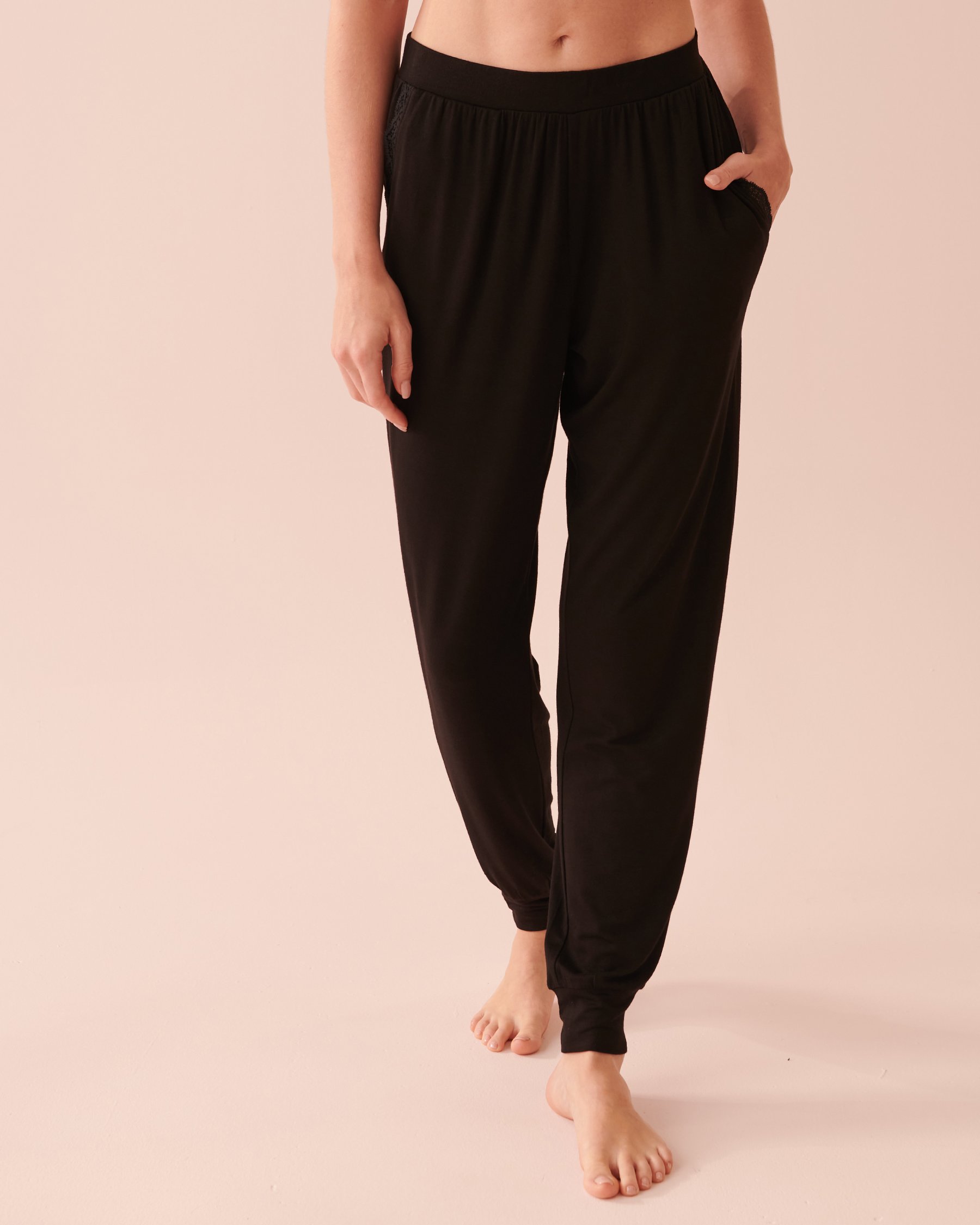 LA VIE EN ROSE Soft Jersey Jogger Pajama Pants Black 40200484 - View1