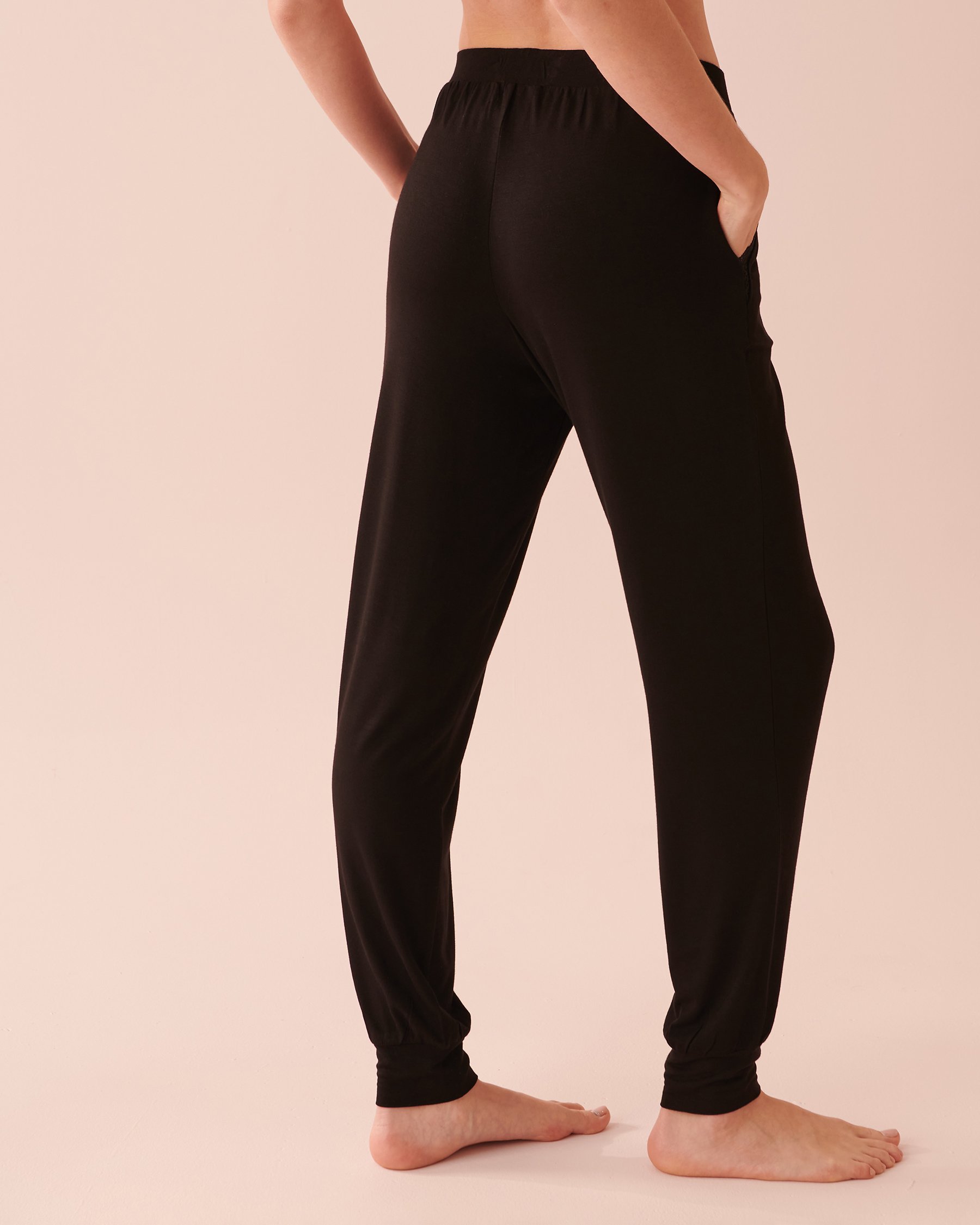 LA VIE EN ROSE Soft Jersey Jogger Pajama Pants Black 40200484 - View2
