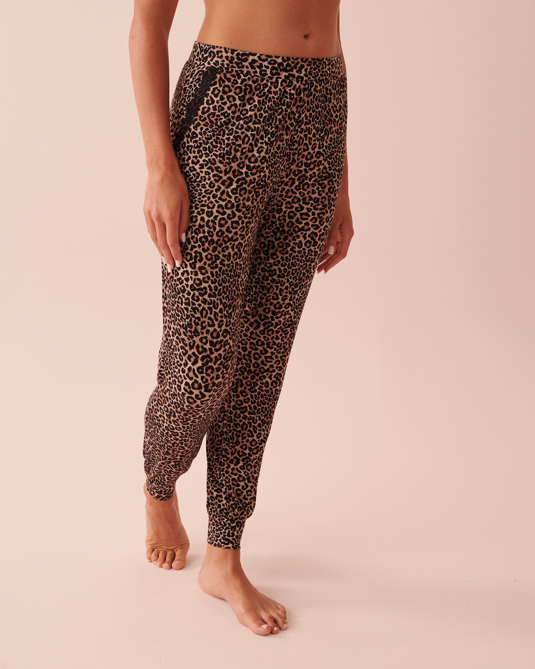 LA VIE EN ROSE Soft Jersey Jogger Pajama Pants Leopard 40200484 - View1