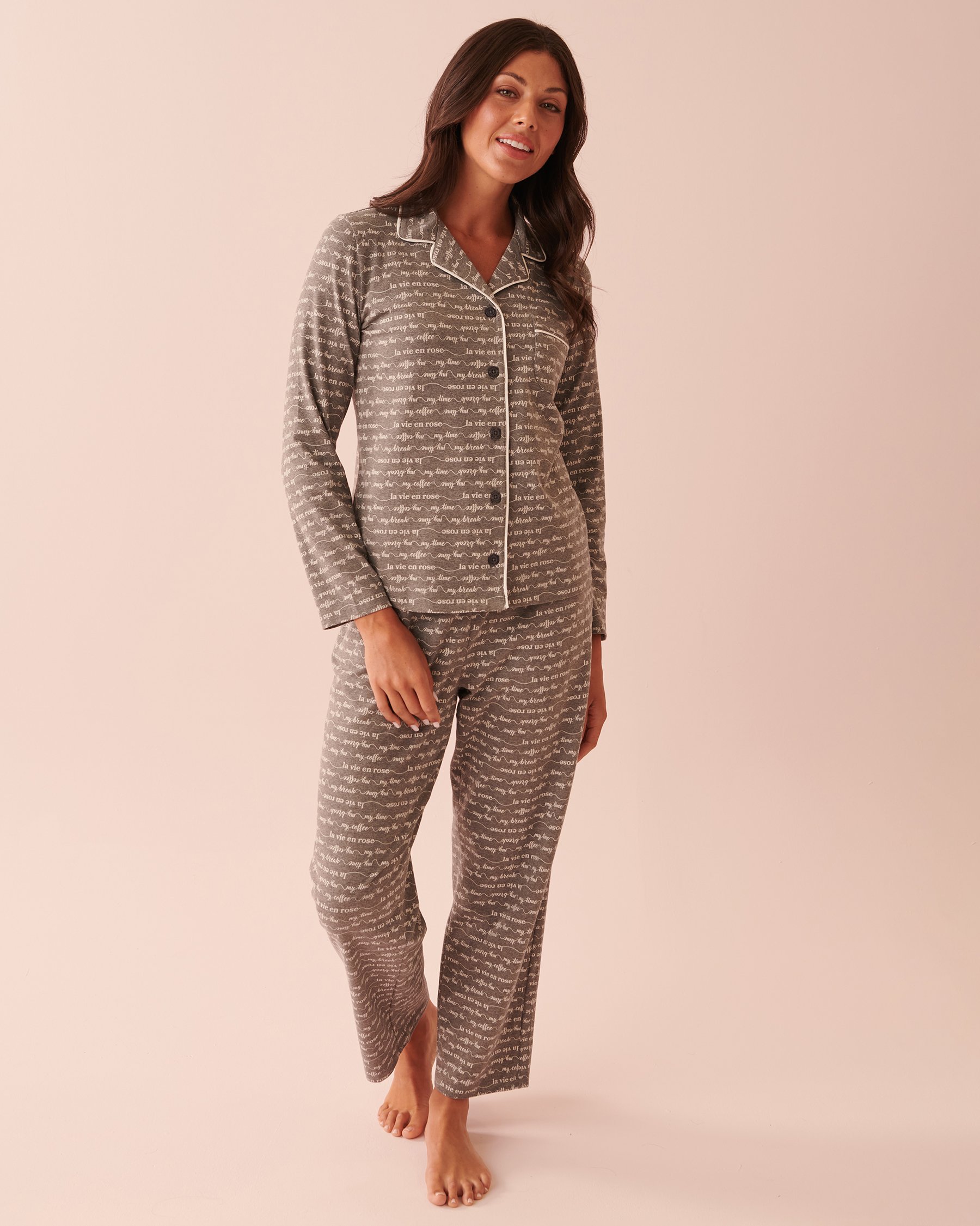 LA VIE EN ROSE Ensemble pyjama manches longues en coton Citations du matin 40400052 - Voir1
