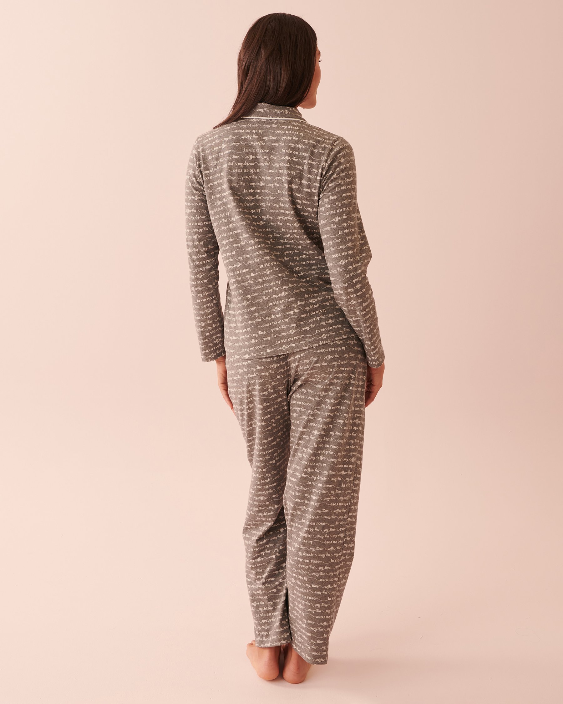 LA VIE EN ROSE Ensemble pyjama manches longues en coton Citations du matin 40400052 - Voir2
