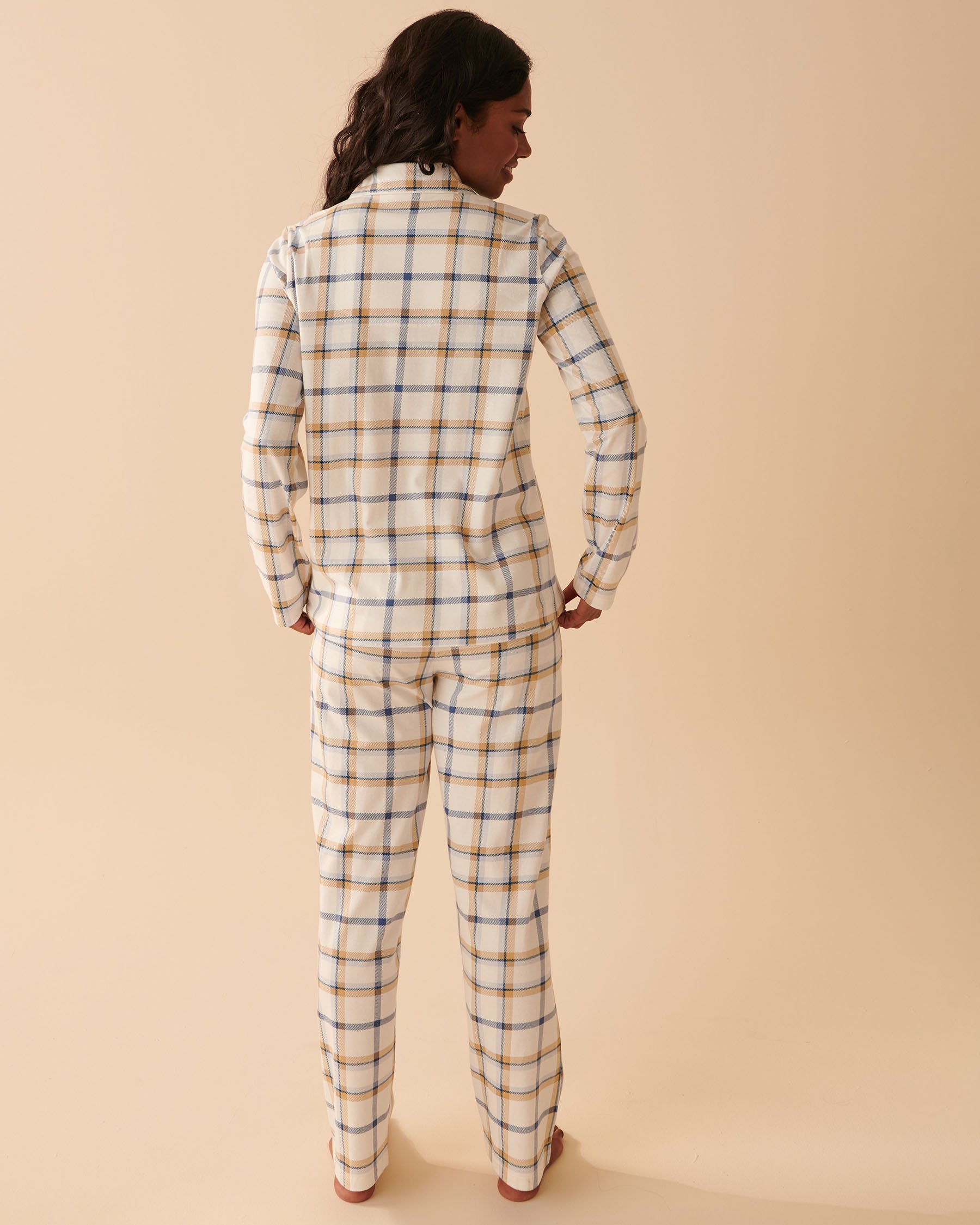LA VIE EN ROSE Ensemble pyjama manches longues en coton Carreaux bleus 40400052 - Voir2