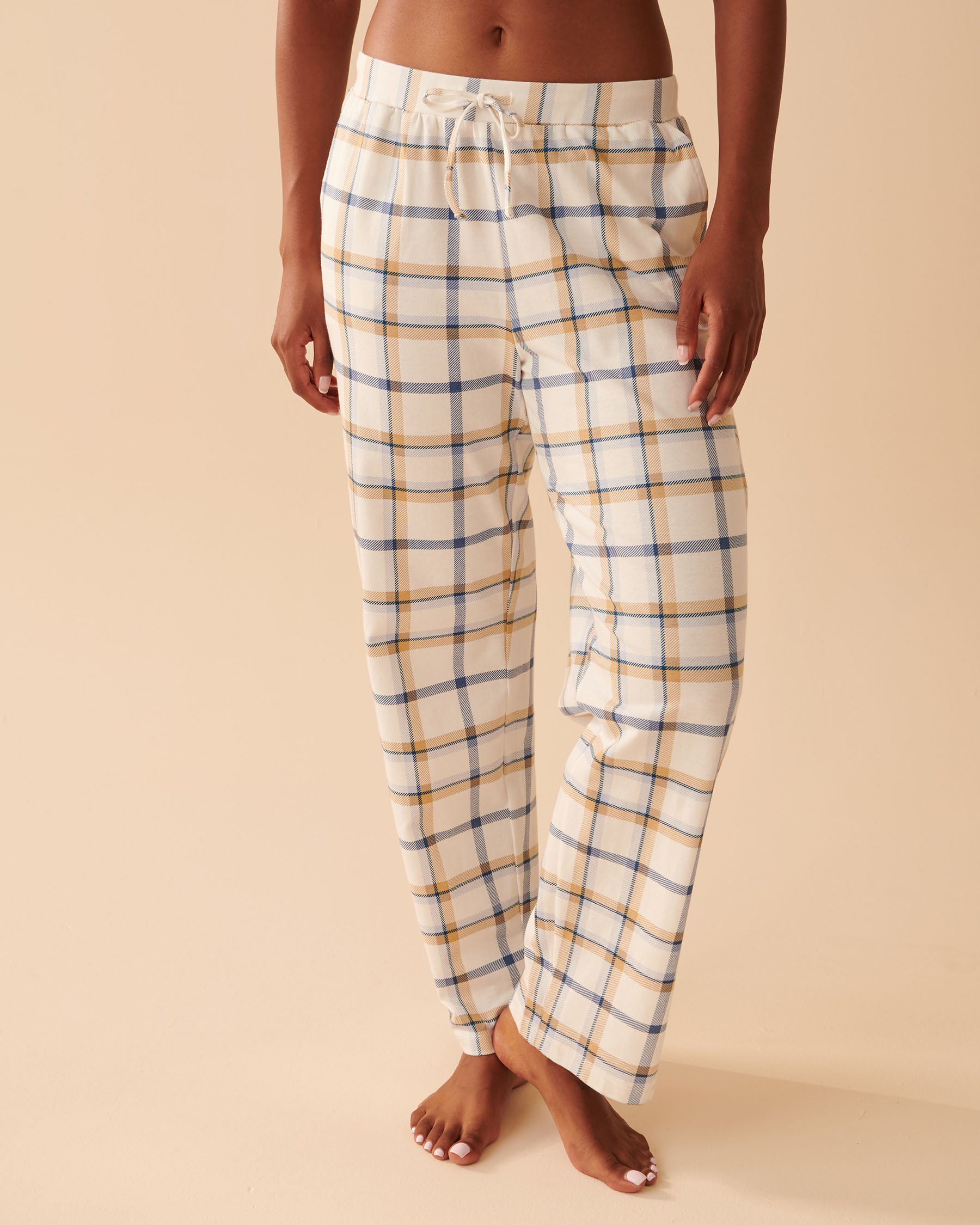 LA VIE EN ROSE Ensemble pyjama manches longues en coton Carreaux bleus 40400052 - Voir4