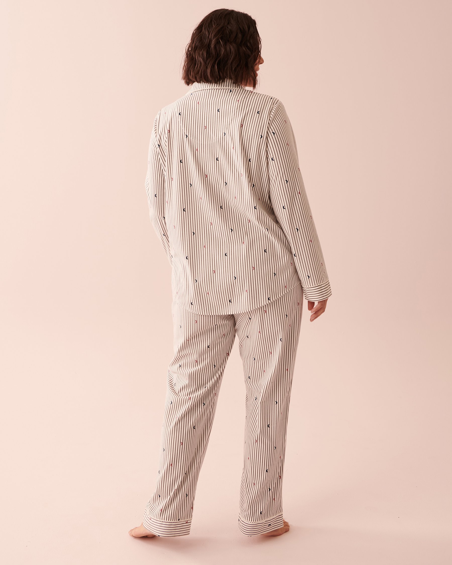 LA VIE EN ROSE Ensemble pyjama chemisier luxueux en flanelle Rayures et lune 40400053 - Voir2