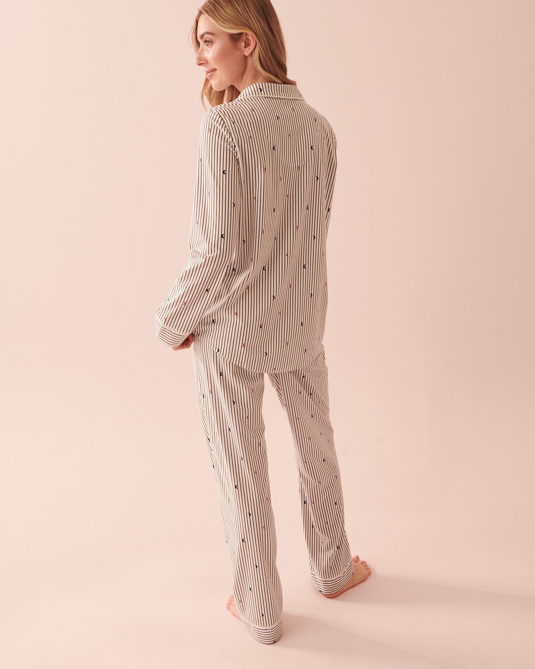 LA VIE EN ROSE Ensemble pyjama chemisier luxueux en flanelle Rayures et lune 40400053 - Voir7