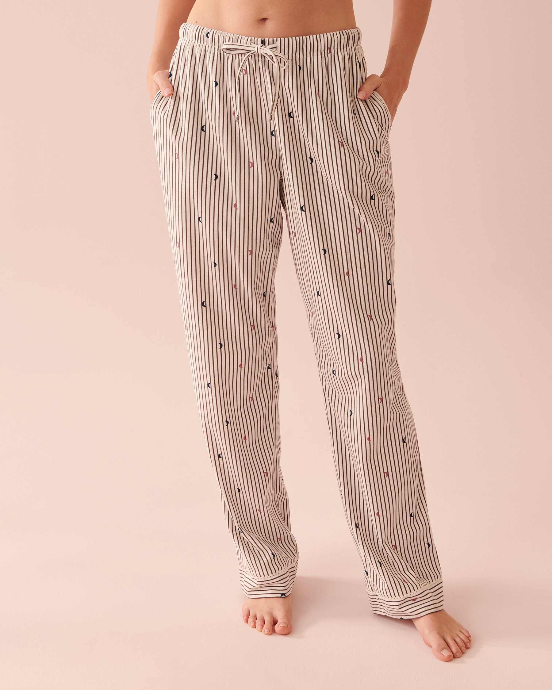 LA VIE EN ROSE Ensemble pyjama chemisier luxueux en flanelle Rayures et lune 40400053 - Voir9