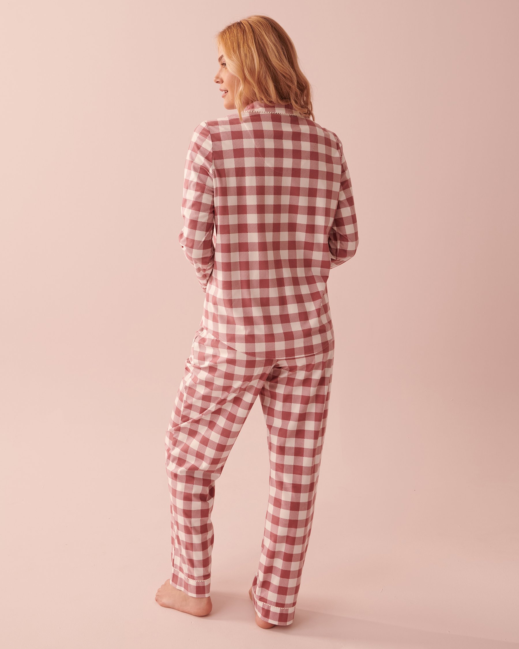 LA VIE EN ROSE Luxury Flannel Long Sleeve Shirt PJ Set Misty plum plaid 40400053 - View2
