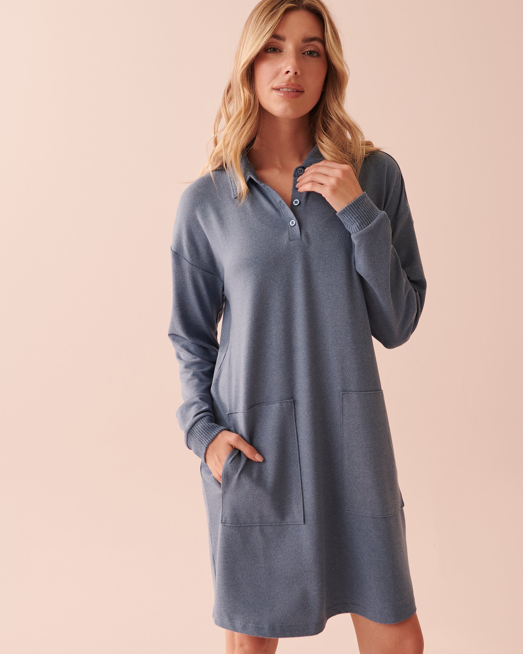 LA VIE EN ROSE Soft Knit Long Sleeve Sleepshirt Blue horizon mix 40500298 - View1