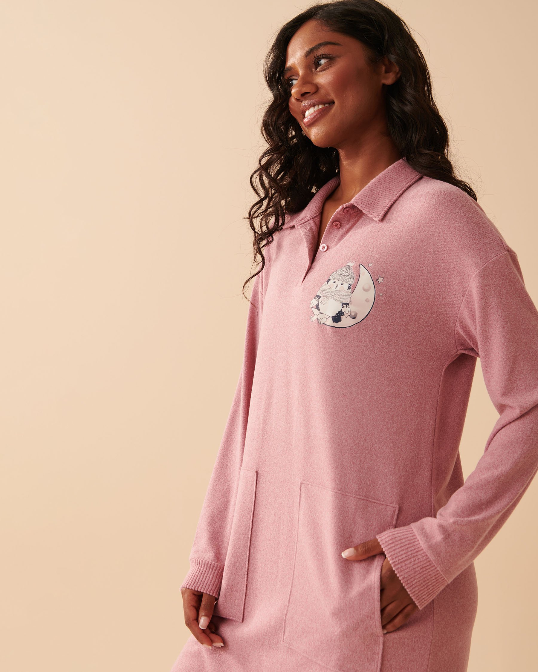 LA VIE EN ROSE Soft Knit Long Sleeve Sleepshirt Dusky orchid mix 40500298 - View3