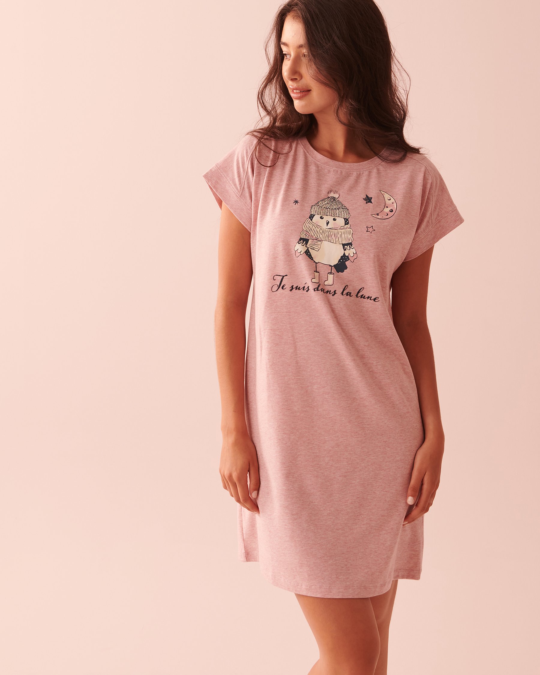 LA VIE EN ROSE Chemise de nuit manches courtes à motif hibou Mélange rose blush 40500301 - Voir1