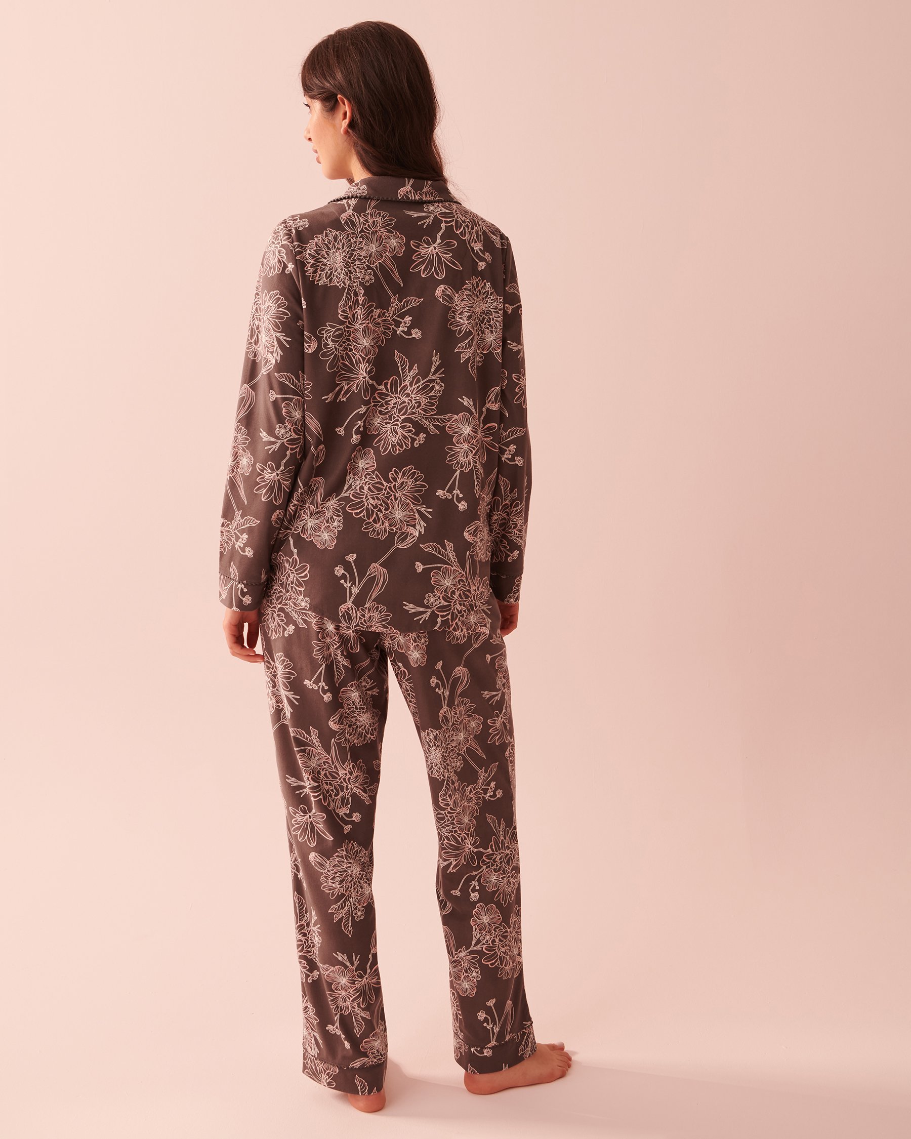 LA VIE EN ROSE Luxury Flannel Long Sleeve Shirt PJ Set Floral reflection 40400053 - View2