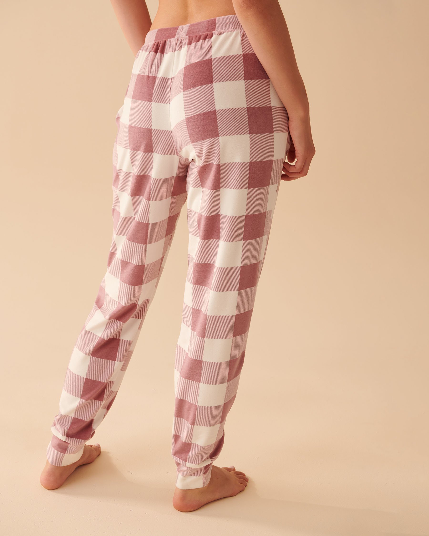 LA VIE EN ROSE Luxury Velour Jogger Pajama Pants Purple plaid 40200479 - View2