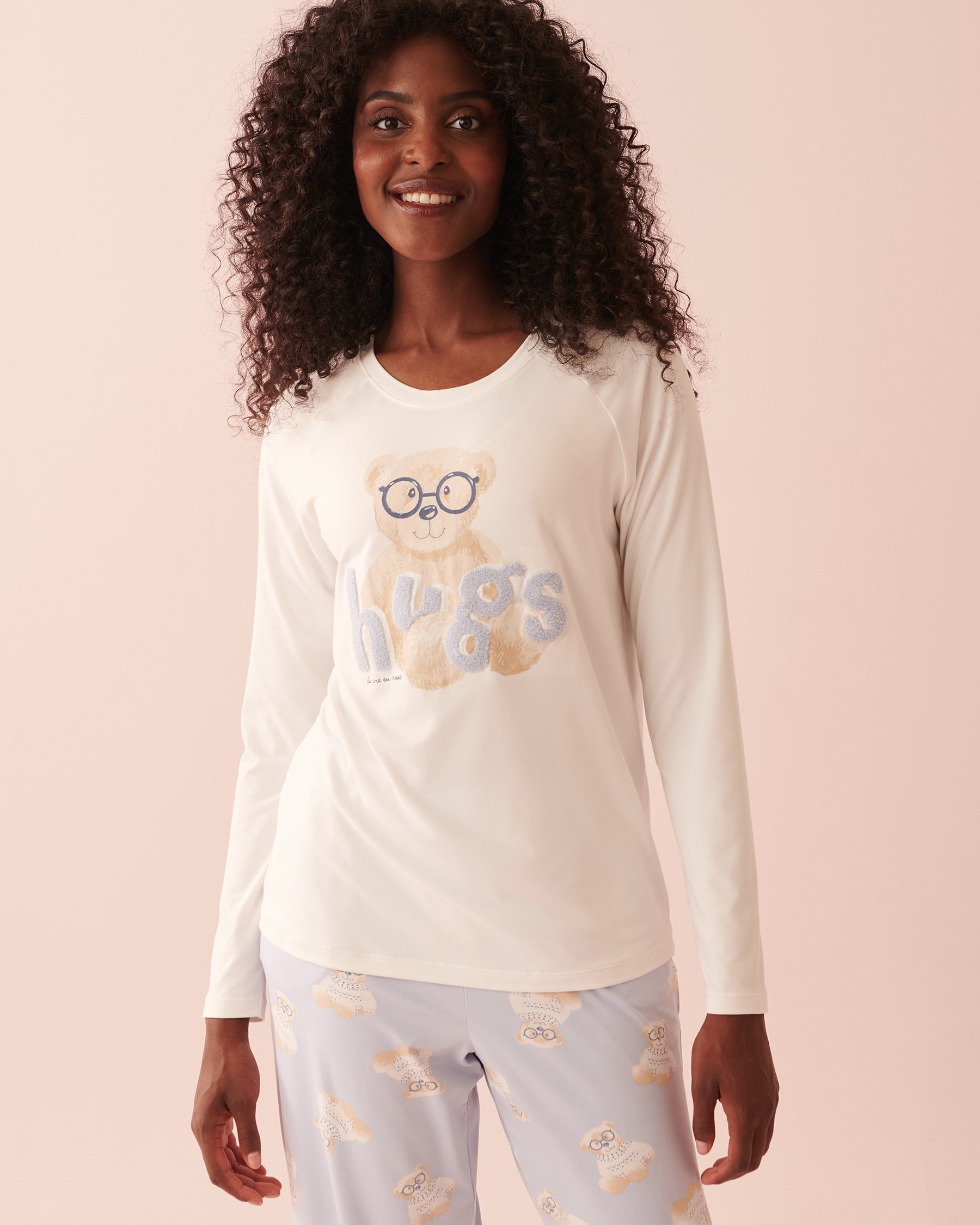 LA VIE EN ROSE Nerdy Bear Print Super Soft Long Sleeve Shirt Snow white 40100476 - View1