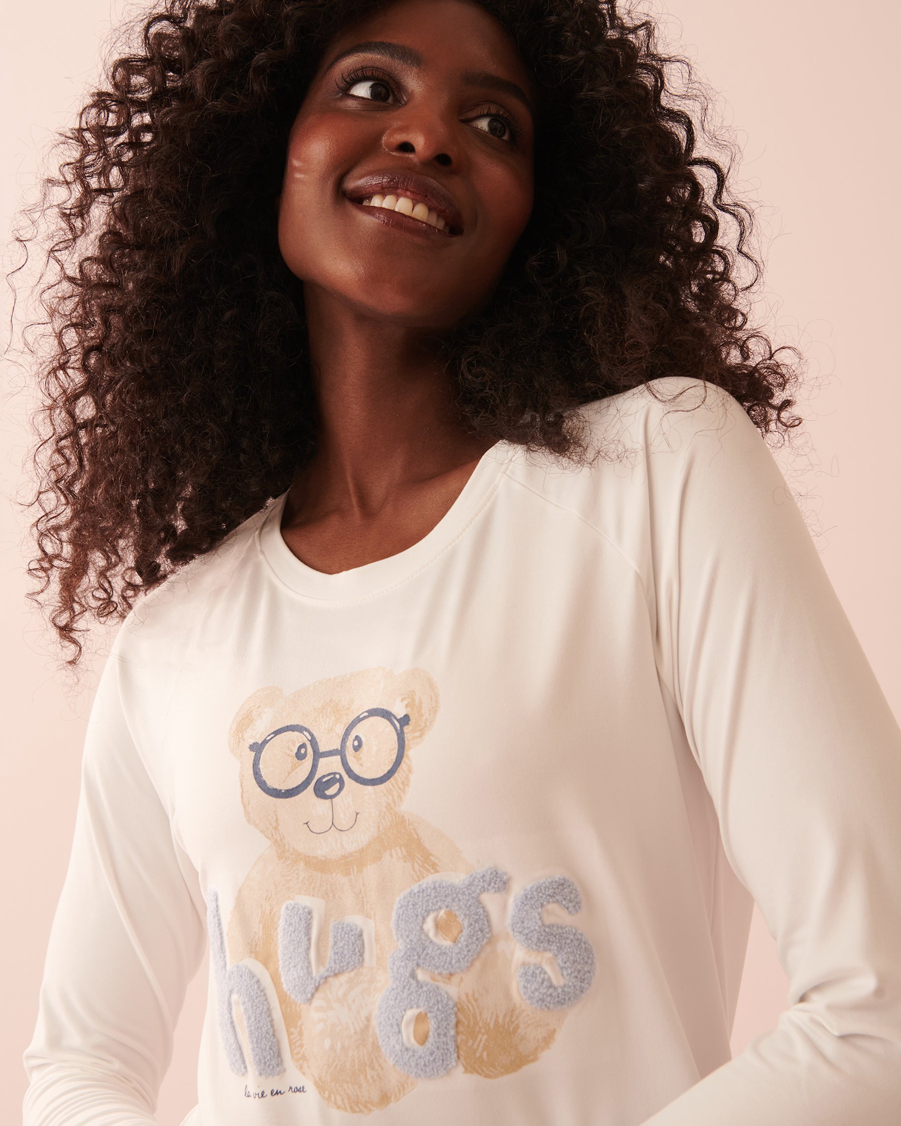 LA VIE EN ROSE Nerdy Bear Print Super Soft Long Sleeve Shirt Snow white 40100476 - View3