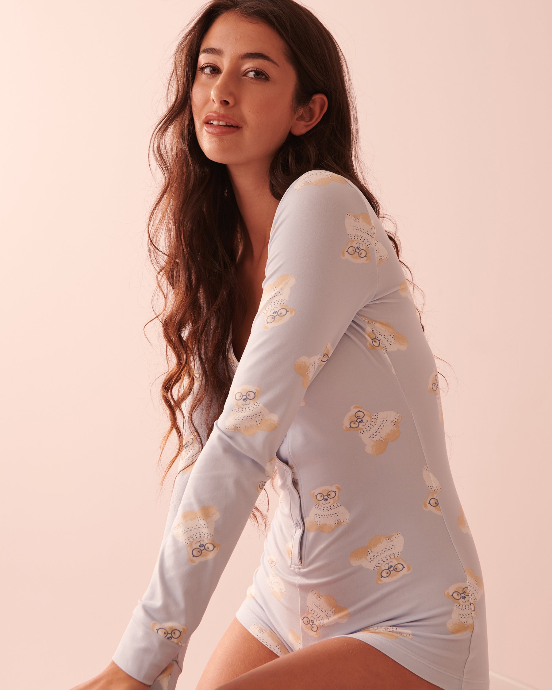 LA VIE EN ROSE Nerdy Bear Print Super Soft Romper Nerdy bear 40300041 - View4