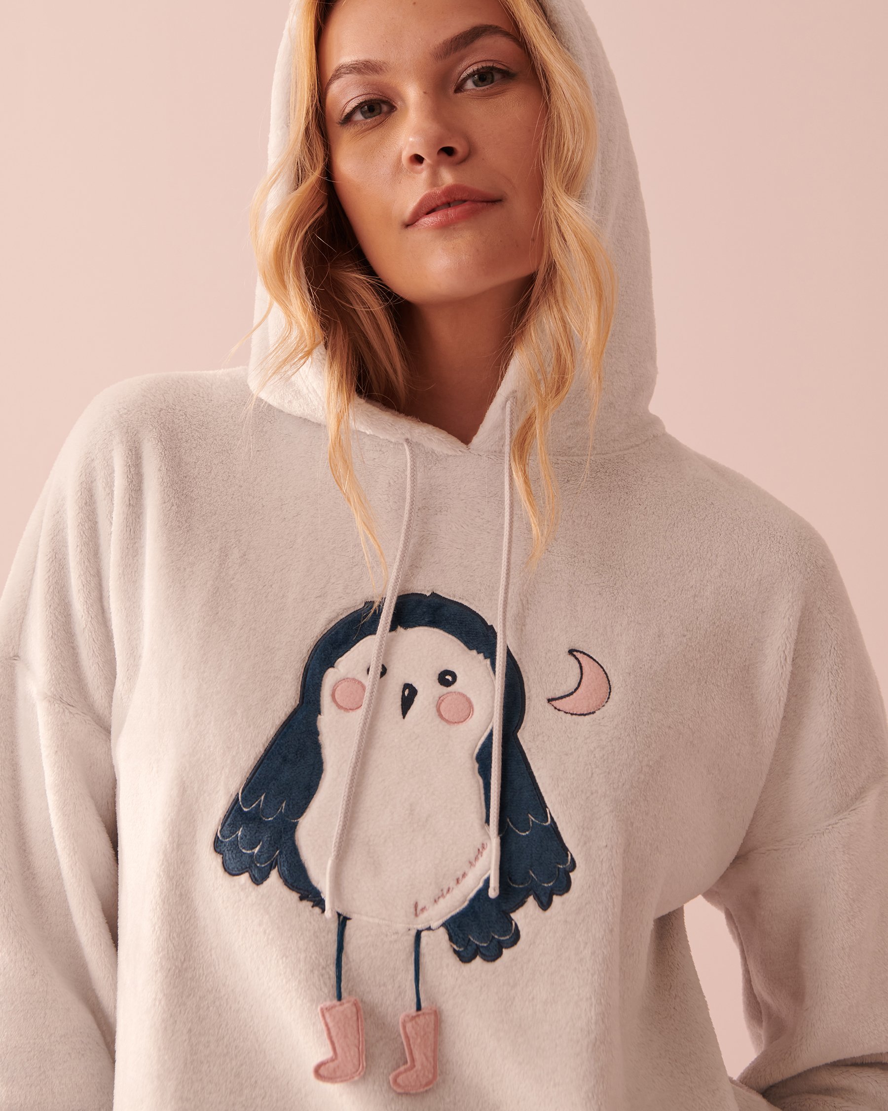 LA VIE EN ROSE Chandail en peluche douce à motif hibou Gris 40100482 - View3