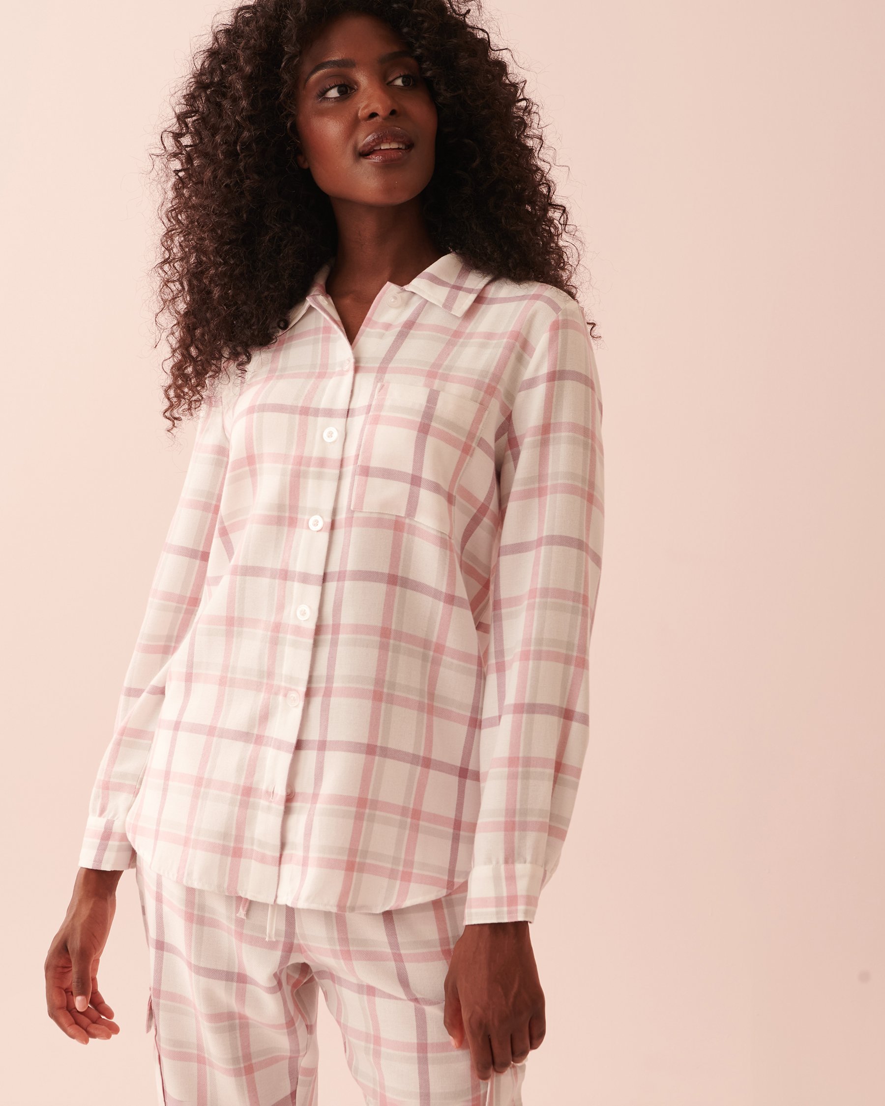 LA VIE EN ROSE Plaid Long Sleeve Button-down Shirt Blush rose plaid 40100485 - View7