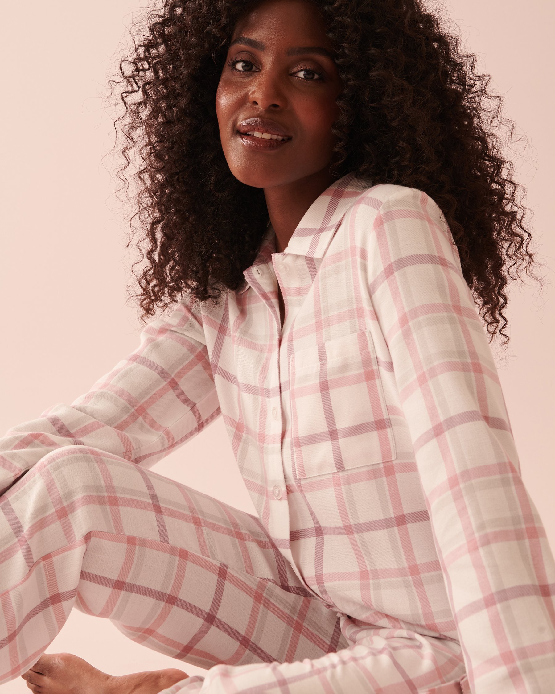 LA VIE EN ROSE Plaid Long Sleeve Button-down Shirt Blush rose plaid 40100485 - View9