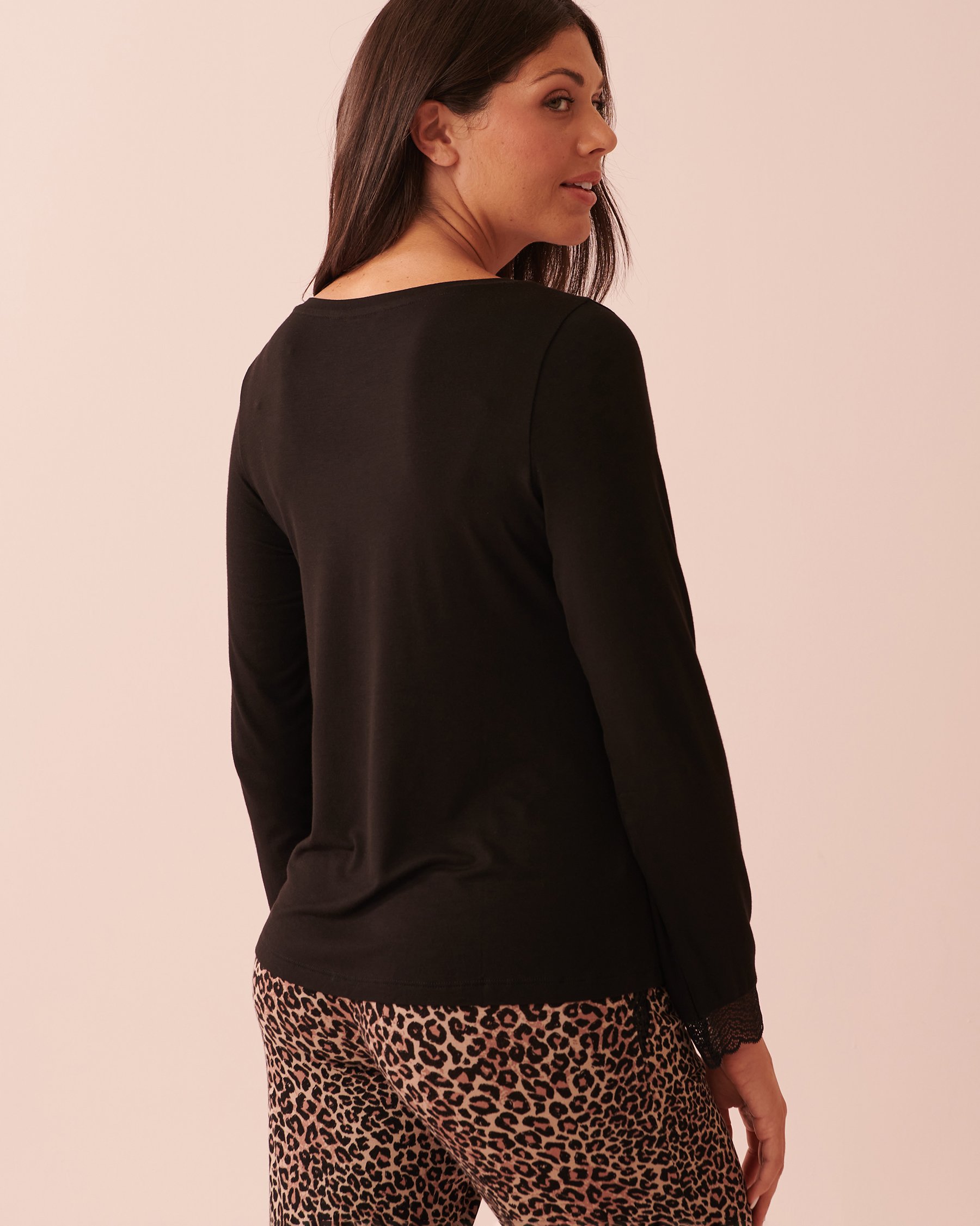 LA VIE EN ROSE Soft Jersey Long Sleeve Shirt Black 40100489 - View2