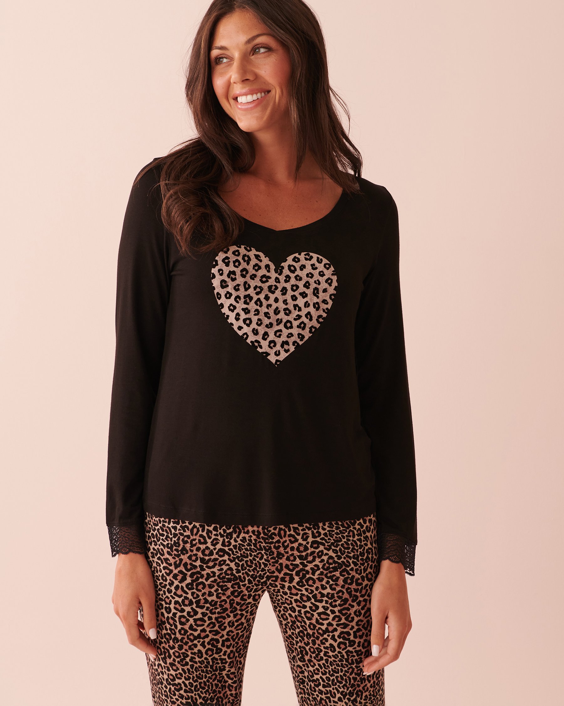 LA VIE EN ROSE Soft Jersey Long Sleeve Shirt Black 40100489 - View4