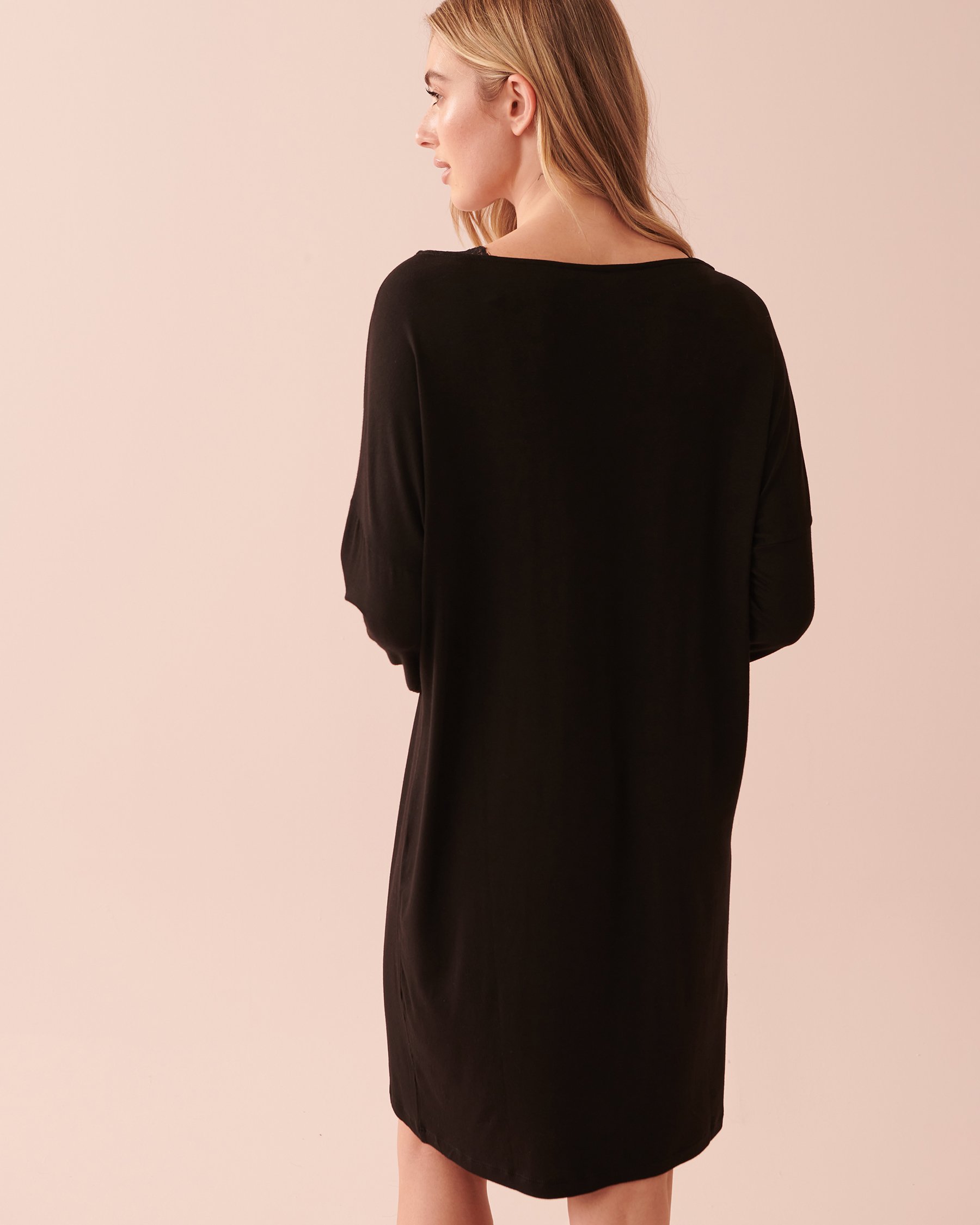 LA VIE EN ROSE Soft Jersey Long Sleeve Sleepshirt Black 40500303 - View2