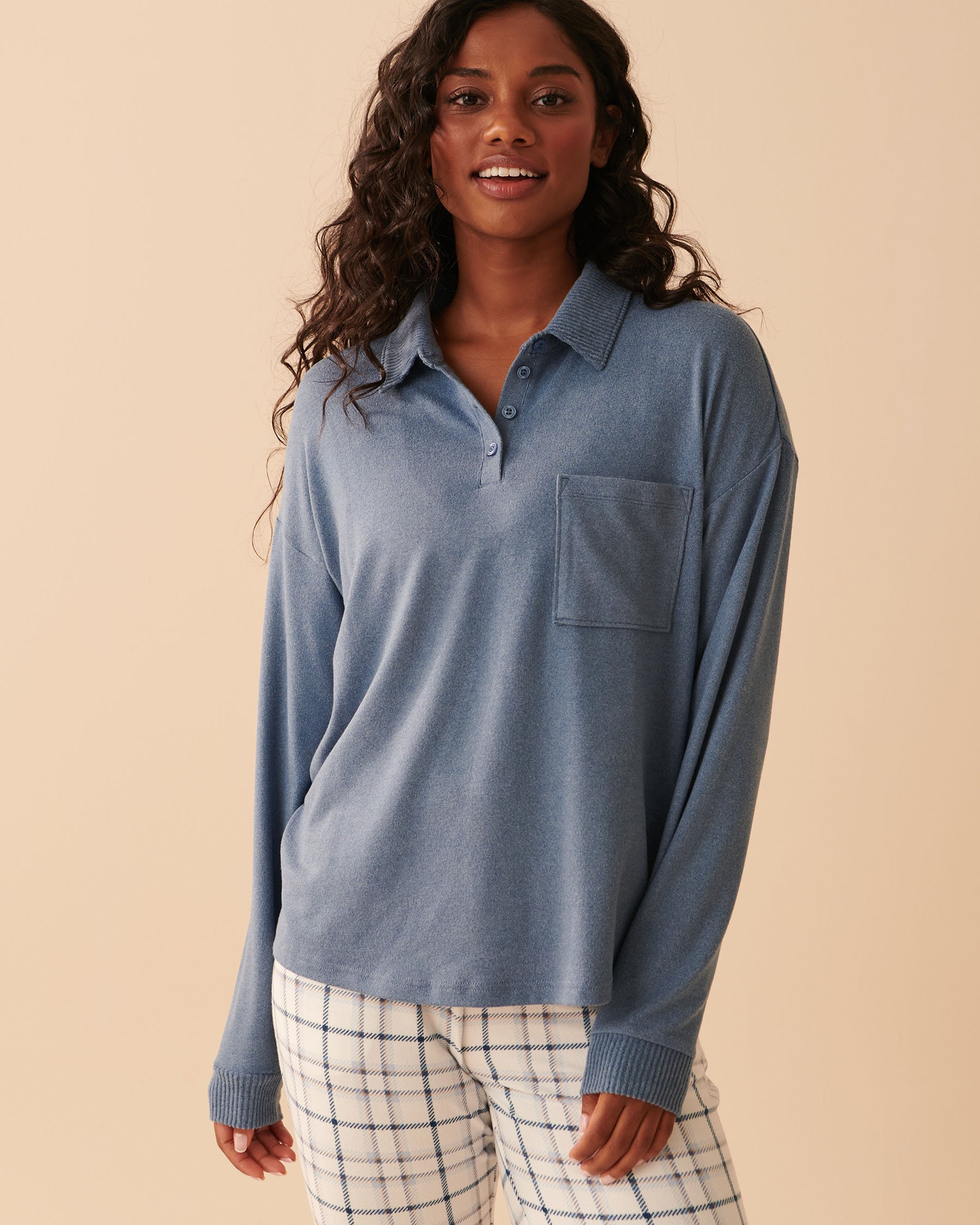 LA VIE EN ROSE Soft Knit Long Sleeve Shirt Blue horizon mix 40100479 - View1