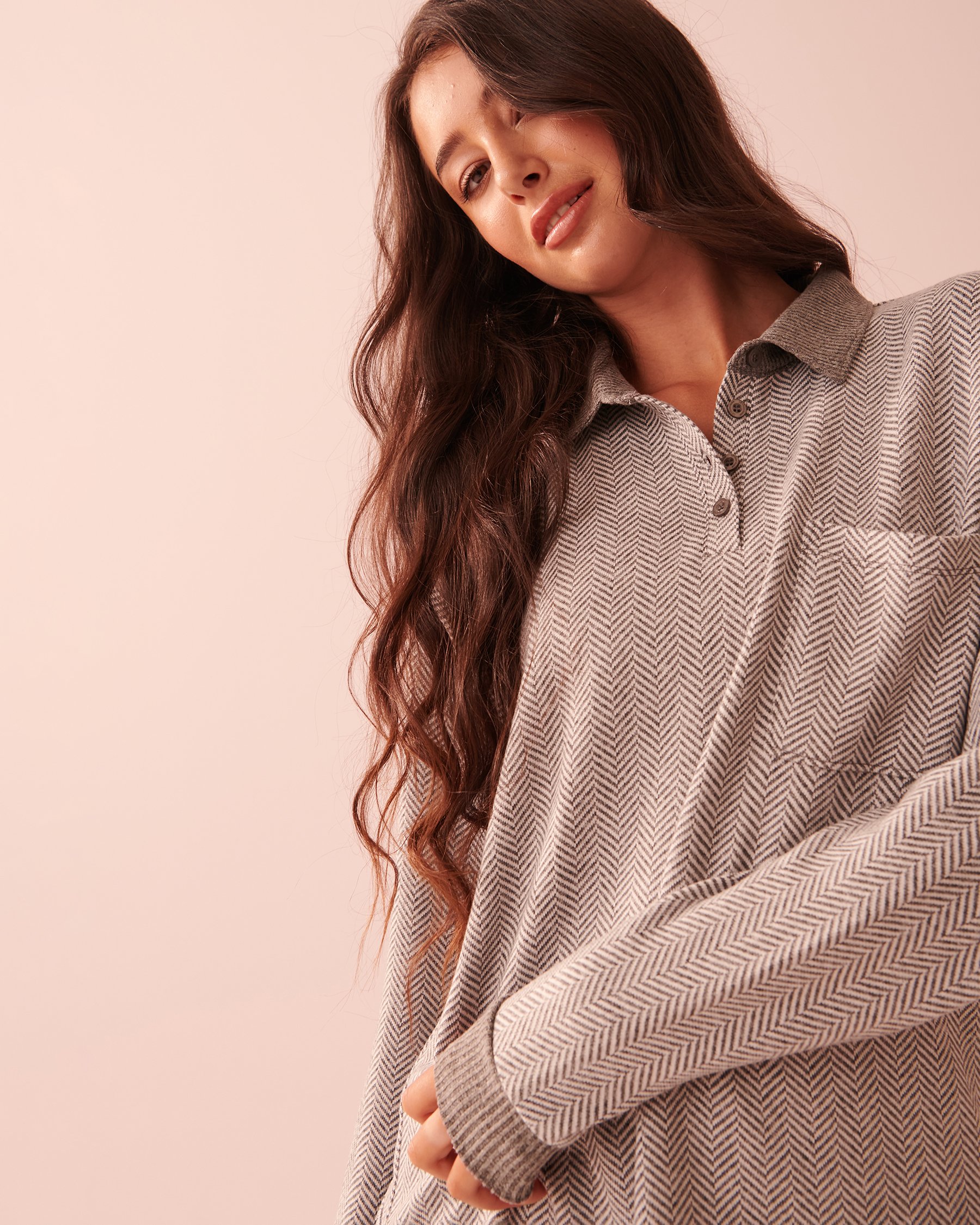 LA VIE EN ROSE Soft Knit Long Sleeve Shirt Light charcoal mix 40100479 - View3