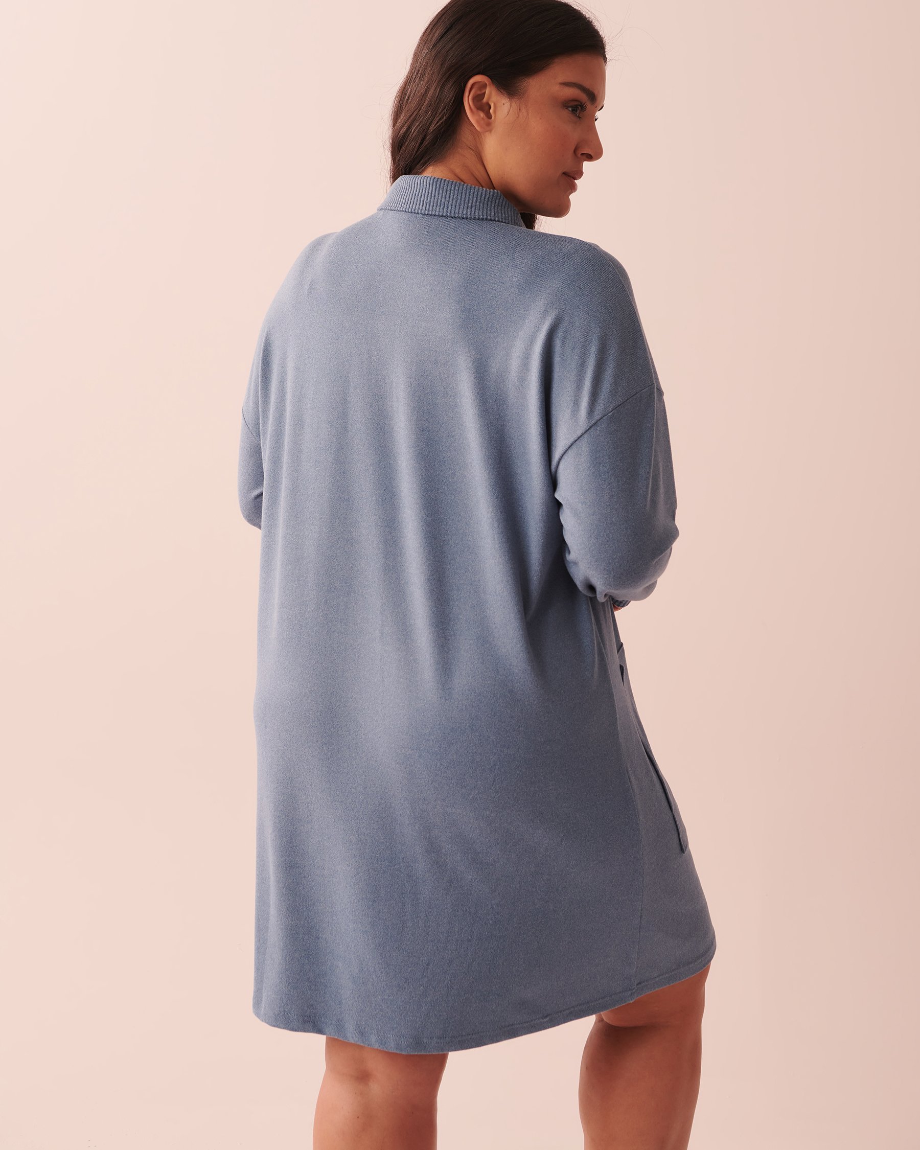 LA VIE EN ROSE Chemise de nuit manches longues en tricot doux Mélange horizon bleu 40500298 - View5