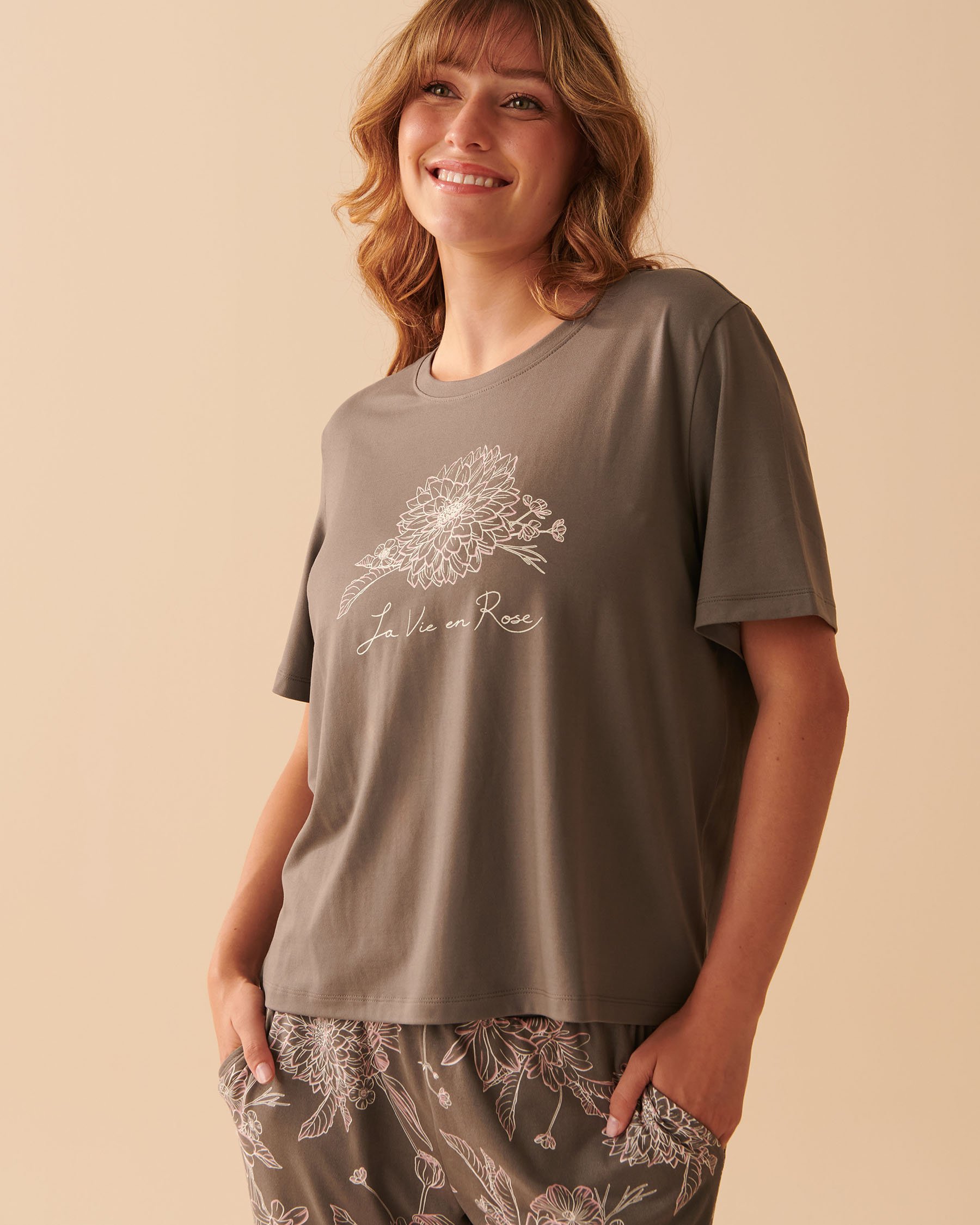 LA VIE EN ROSE Super Soft Crew Neck T-shirt Smoky grey 40100481 - View1