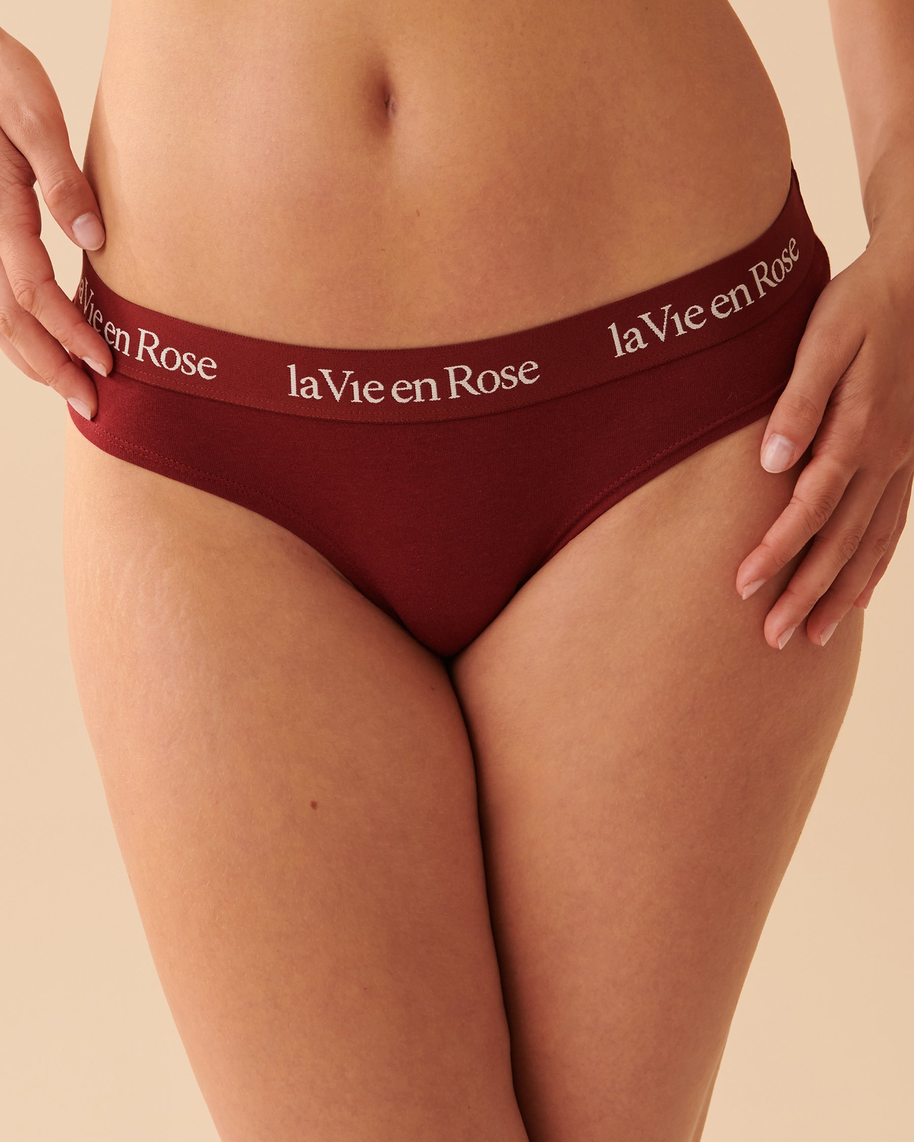 LA VIE EN ROSE Cotton and Logo Elastic Band Bikini Panty Cabernet 20100350 - View1
