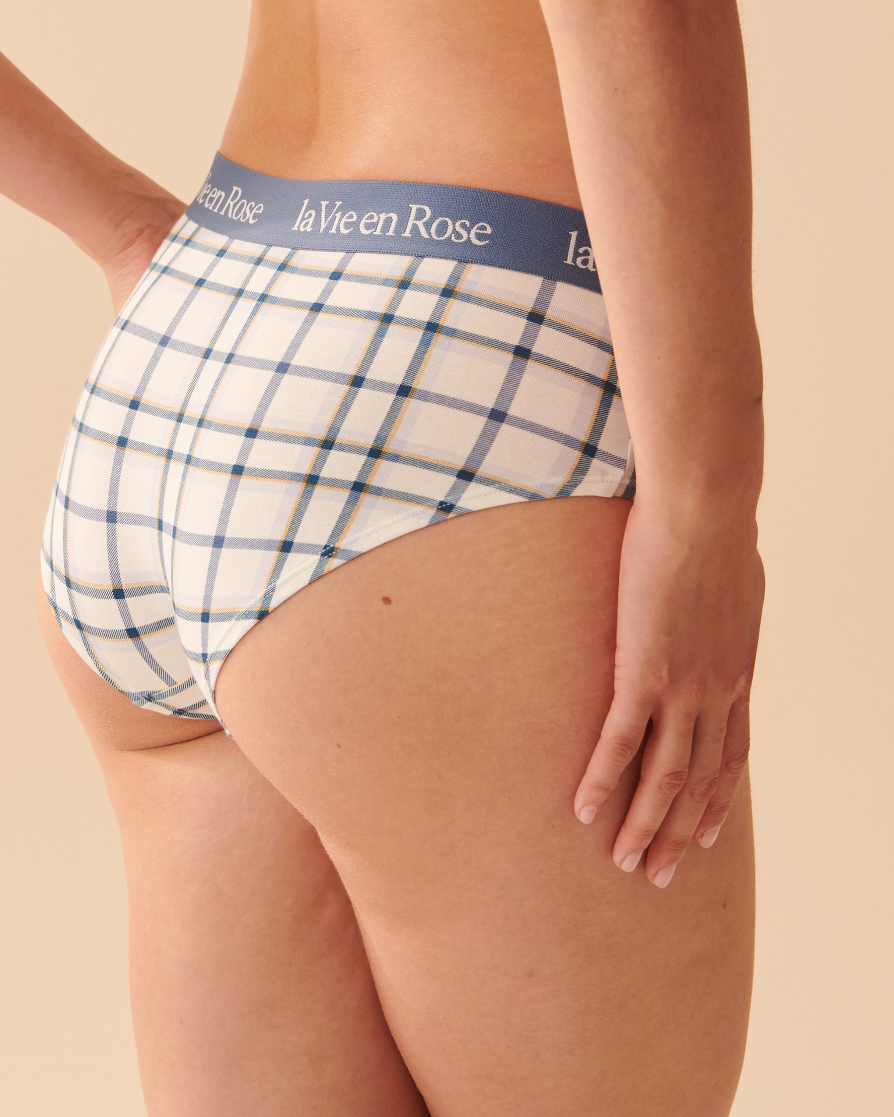 LA VIE EN ROSE Cotton and Logo Elastic Band Hiphugger Panty Small blue plaid 20100351 - View2