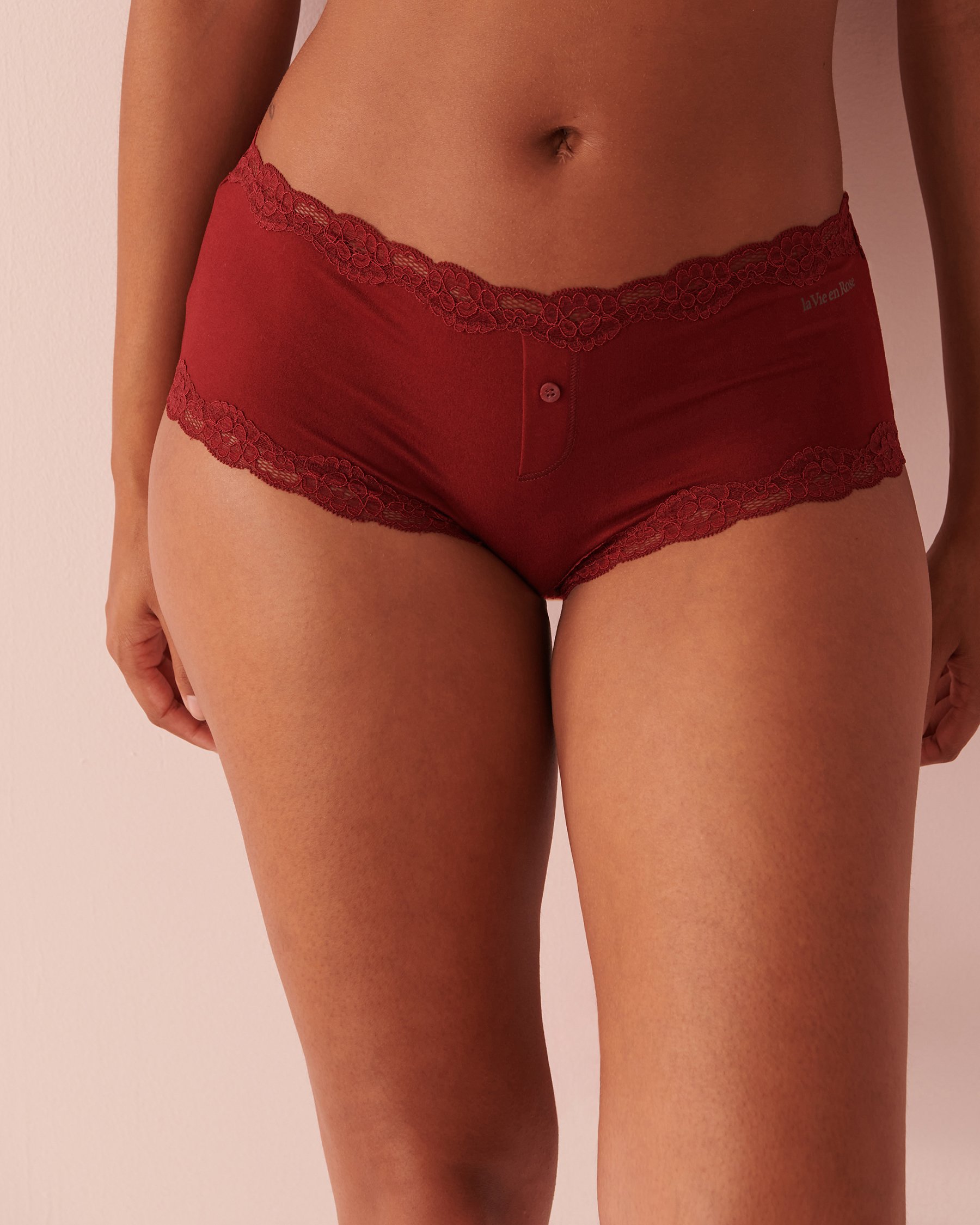 LA VIE EN ROSE Super Soft Lace Detail Boyleg Panty Cabernet 20100354 - View1