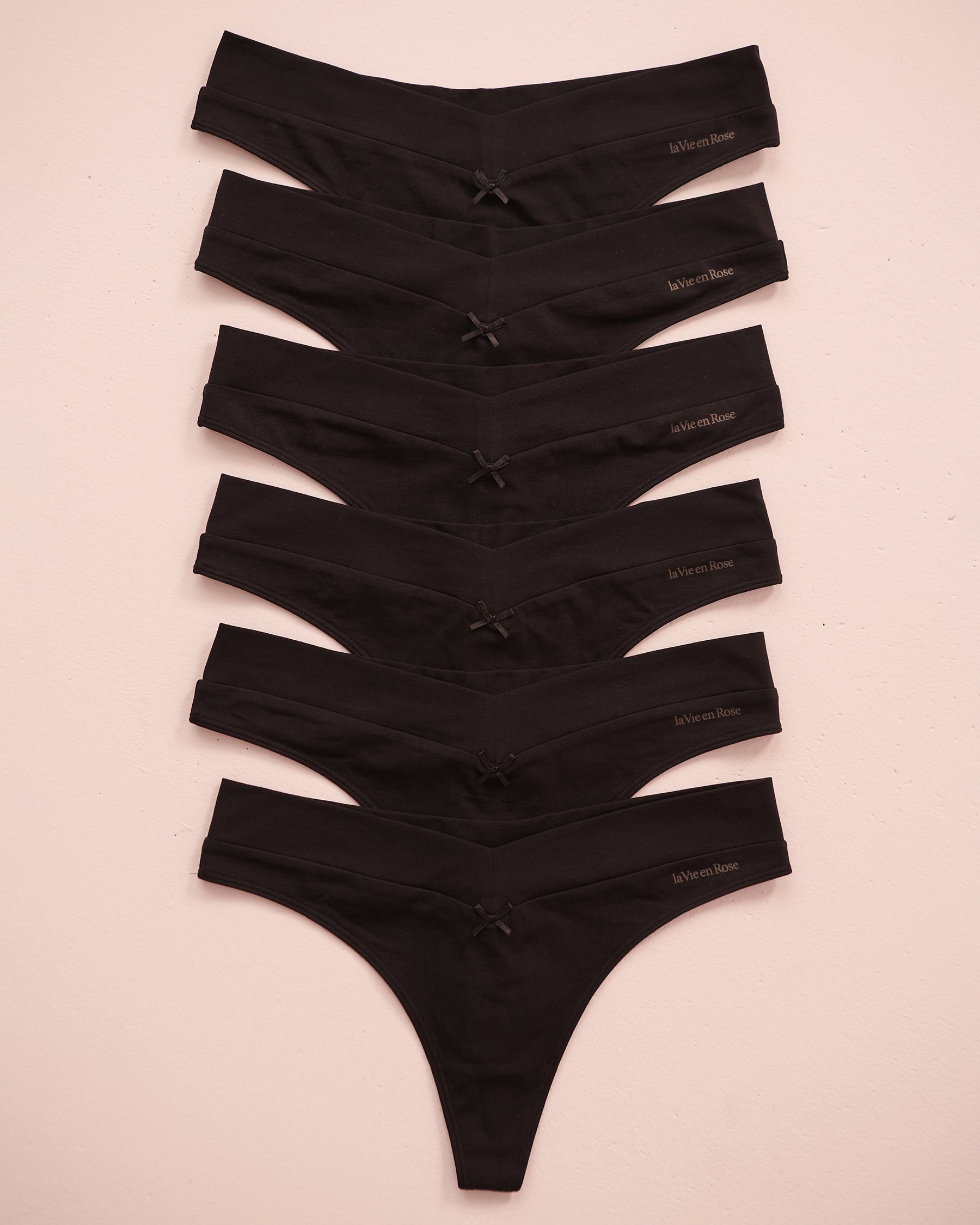 LA VIE EN ROSE 6-Pack Cotton Thong Panty Black 20100366 - View1