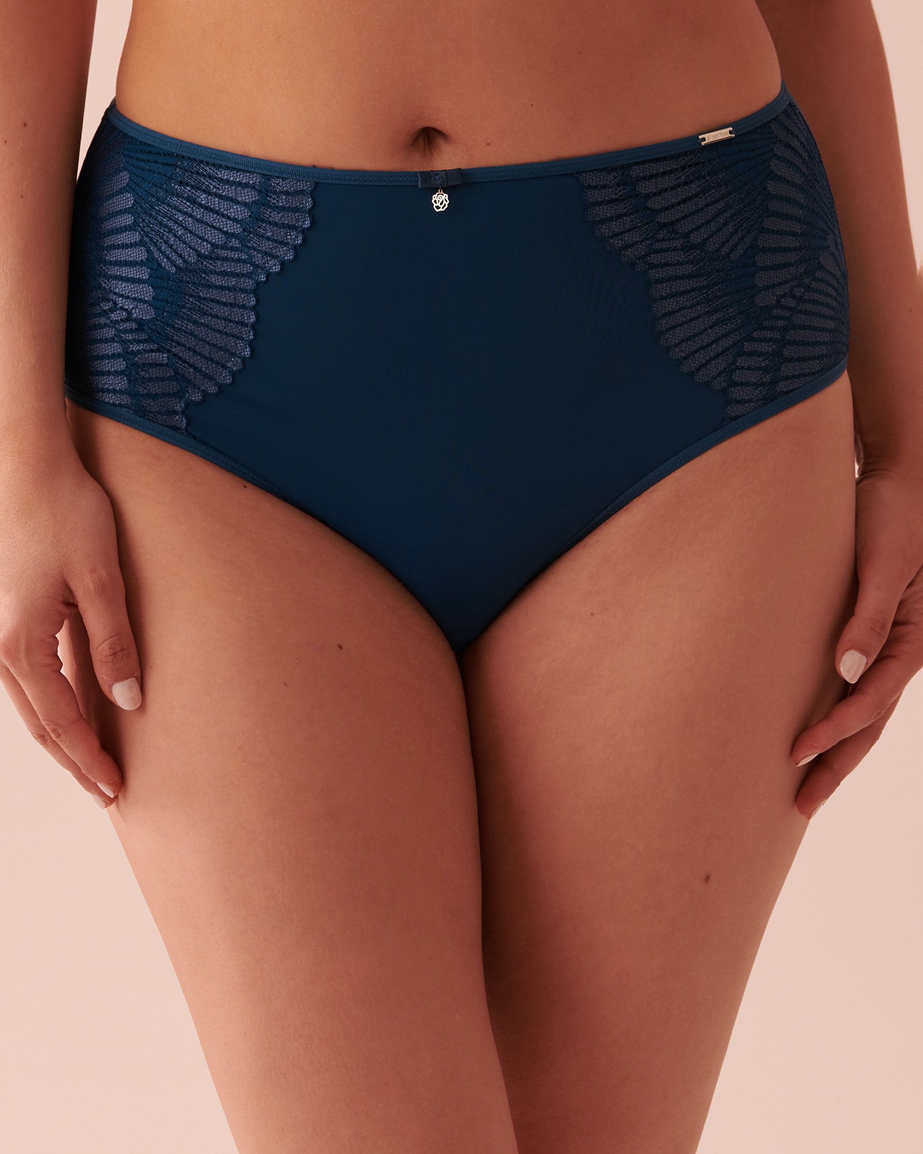 LA VIE EN ROSE Microfiber and Lace Sleek Back High Waist Bikini Panty Twilight blue 20300250 - View3