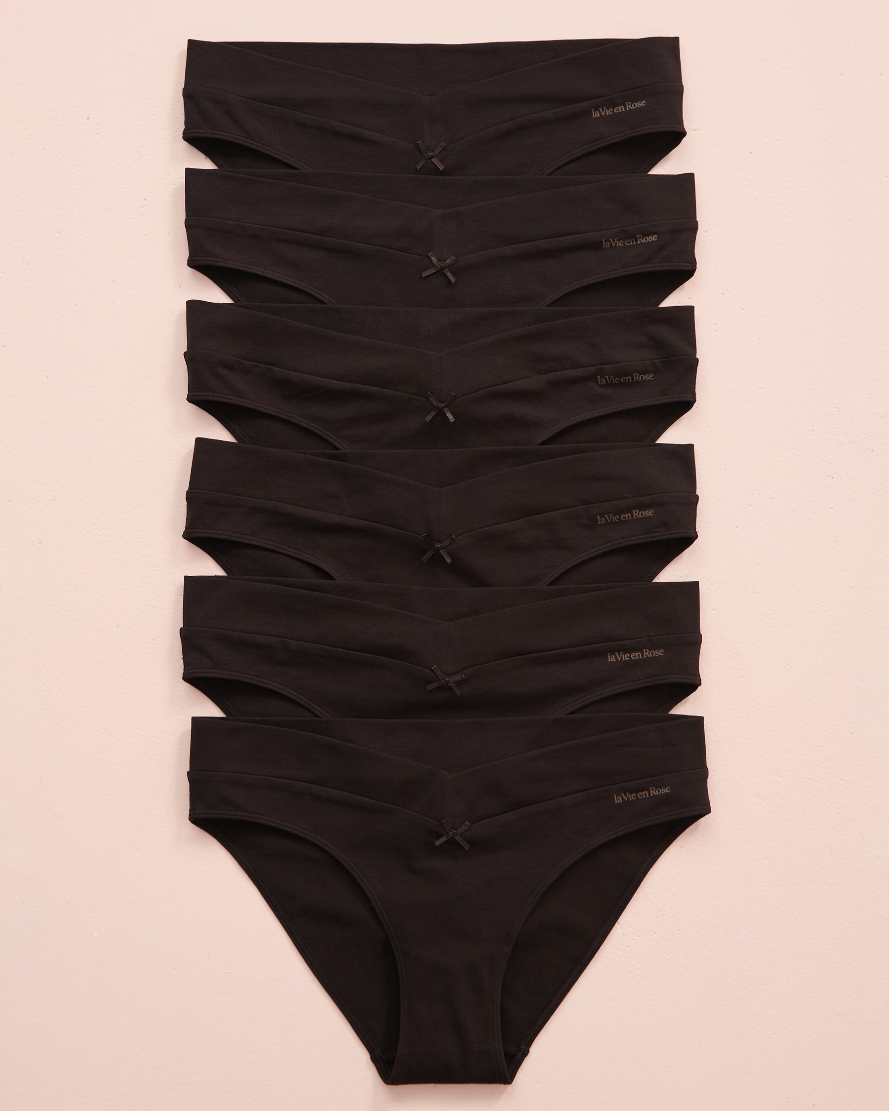 LA VIE EN ROSE Lot de 6 culottes bikini en coton Noir 20100367 - View1