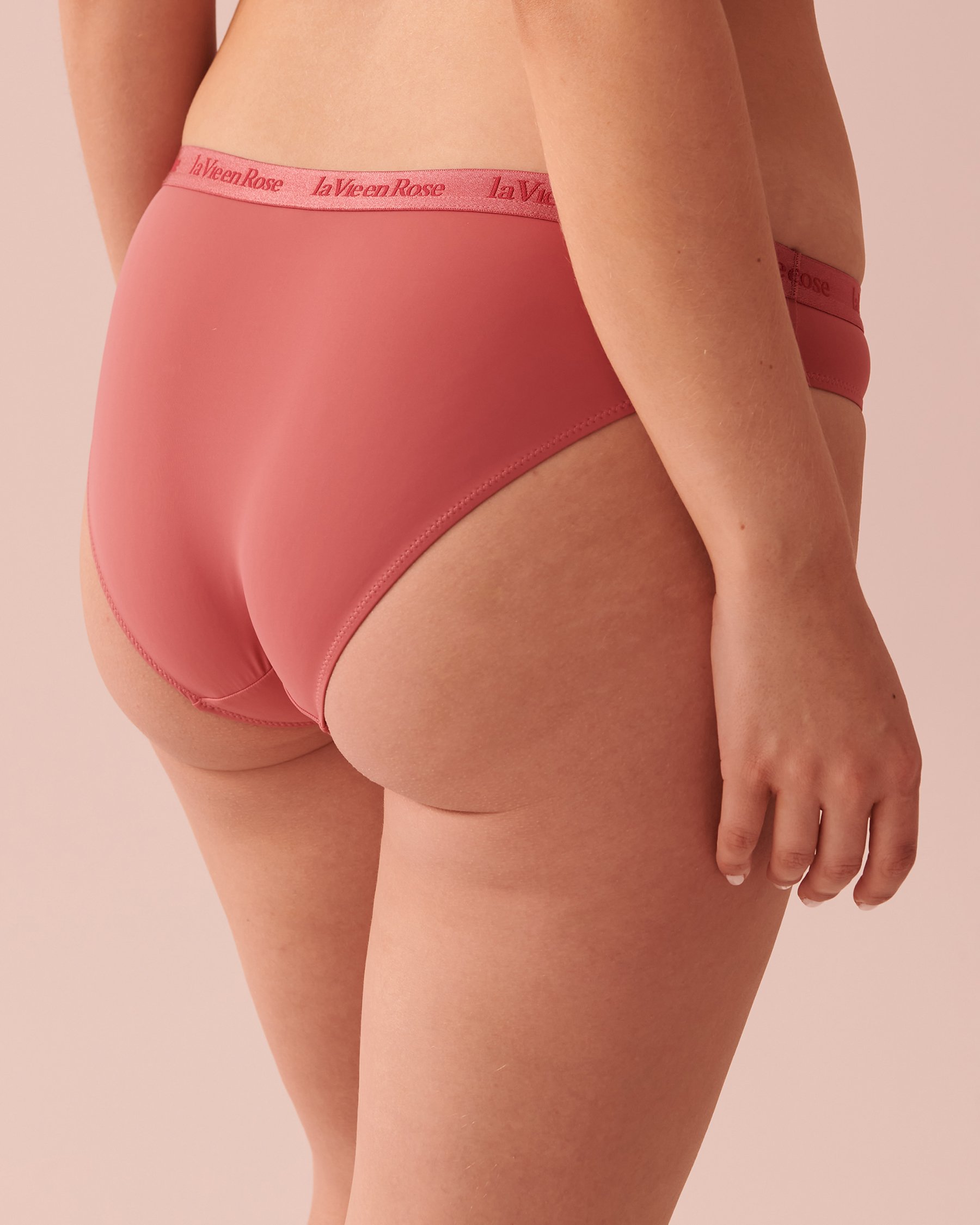 LA VIE EN ROSE Culotte bikini microfibre et bande élastique logo Vin rosé 20300244 - View2