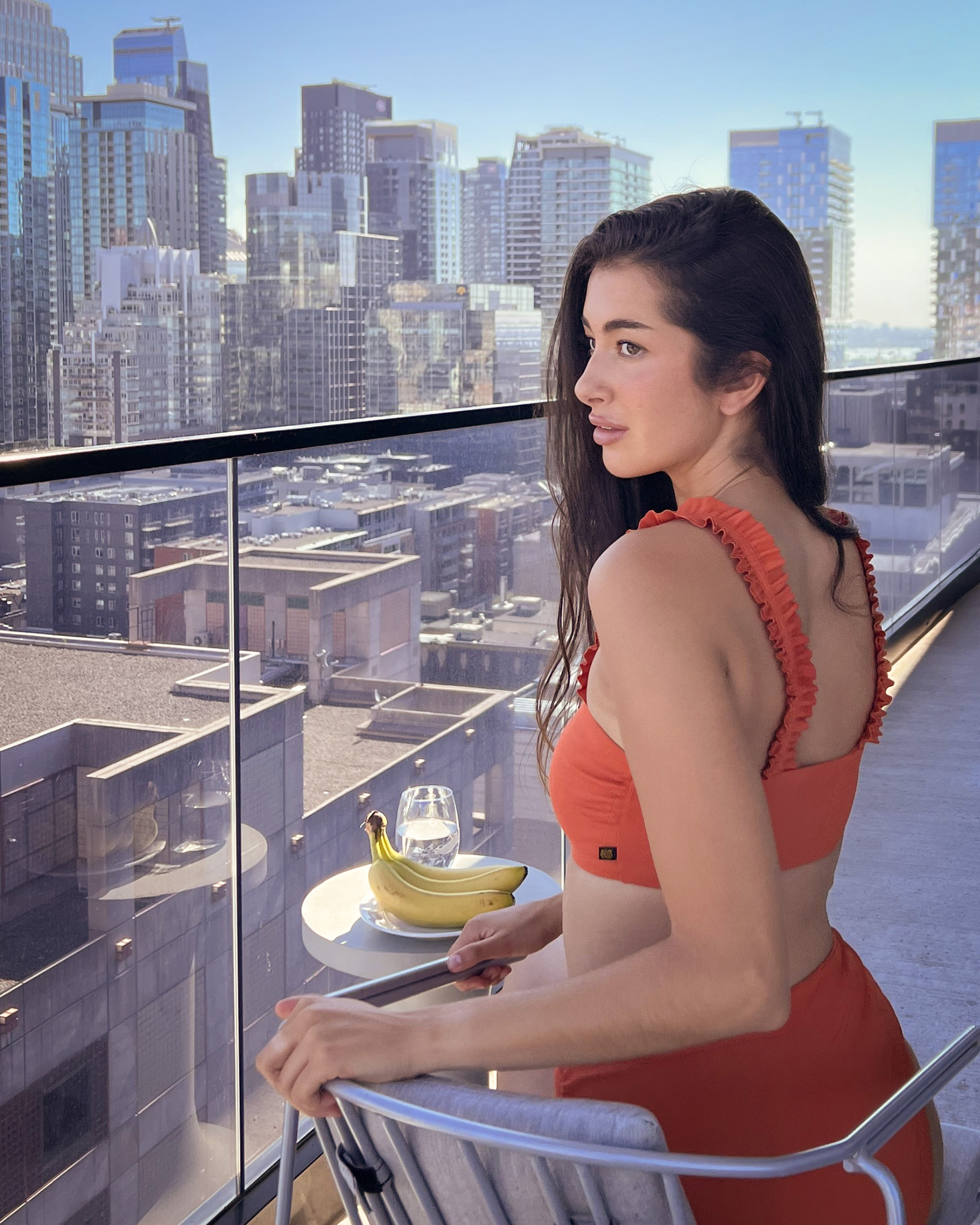 LA VIE EN ROSE AQUA SAMPIERI Shirred High Waist Bikini Bottom Burnt ochre 70300495 - View8